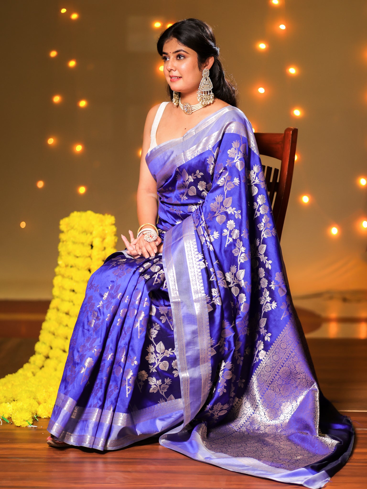 Banarasi Semi Silk Saree With Border - Blue