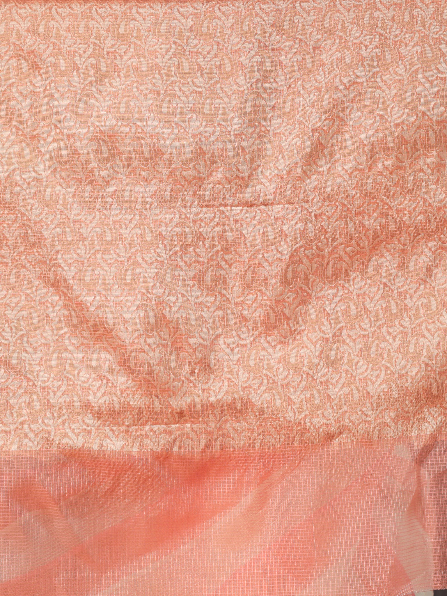 Banarasi Kota Check Saree with Resham Weaving Border- Orange