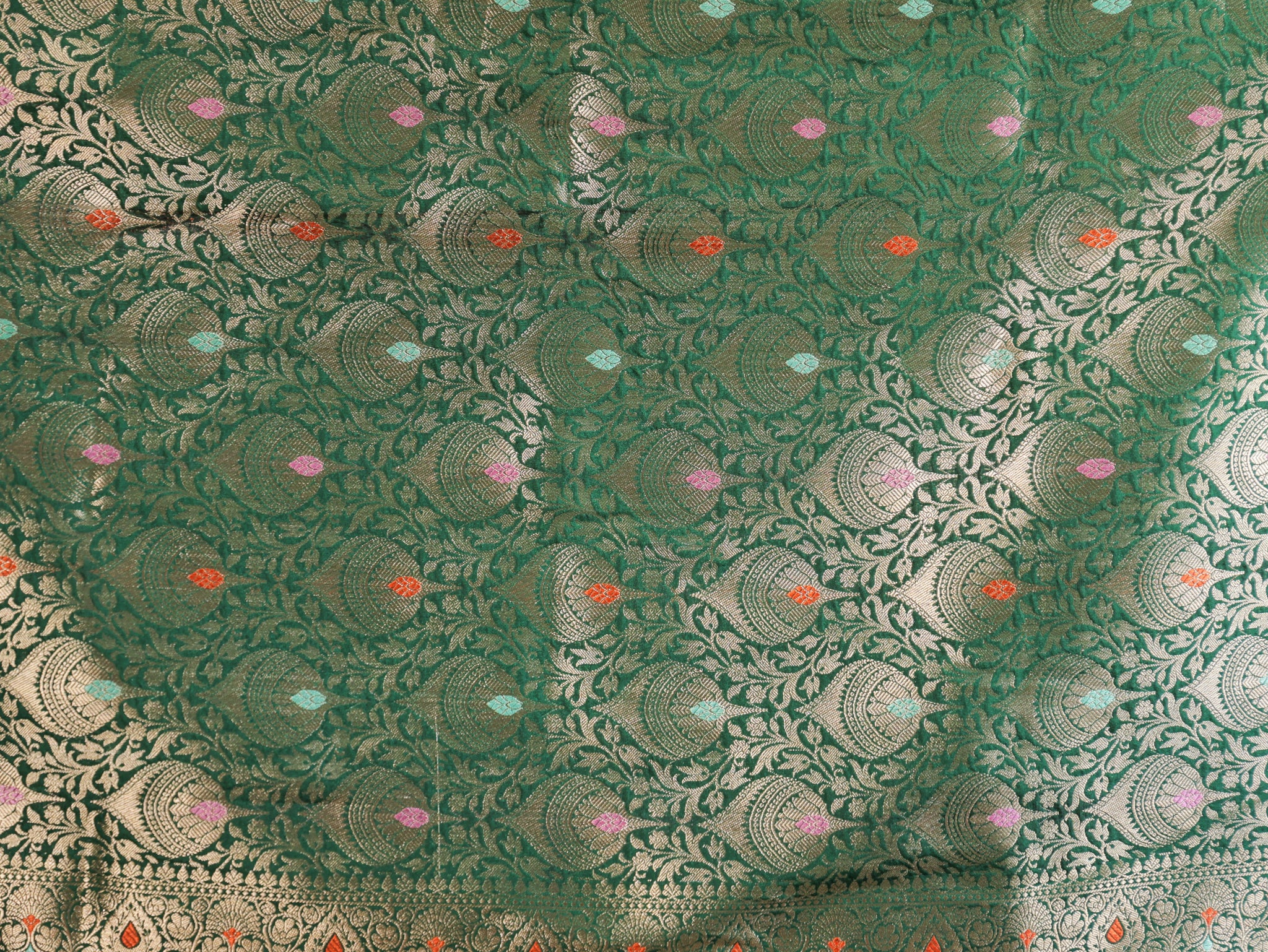 Banarasi Plain Semi Silk Saree With Lace Border - Green