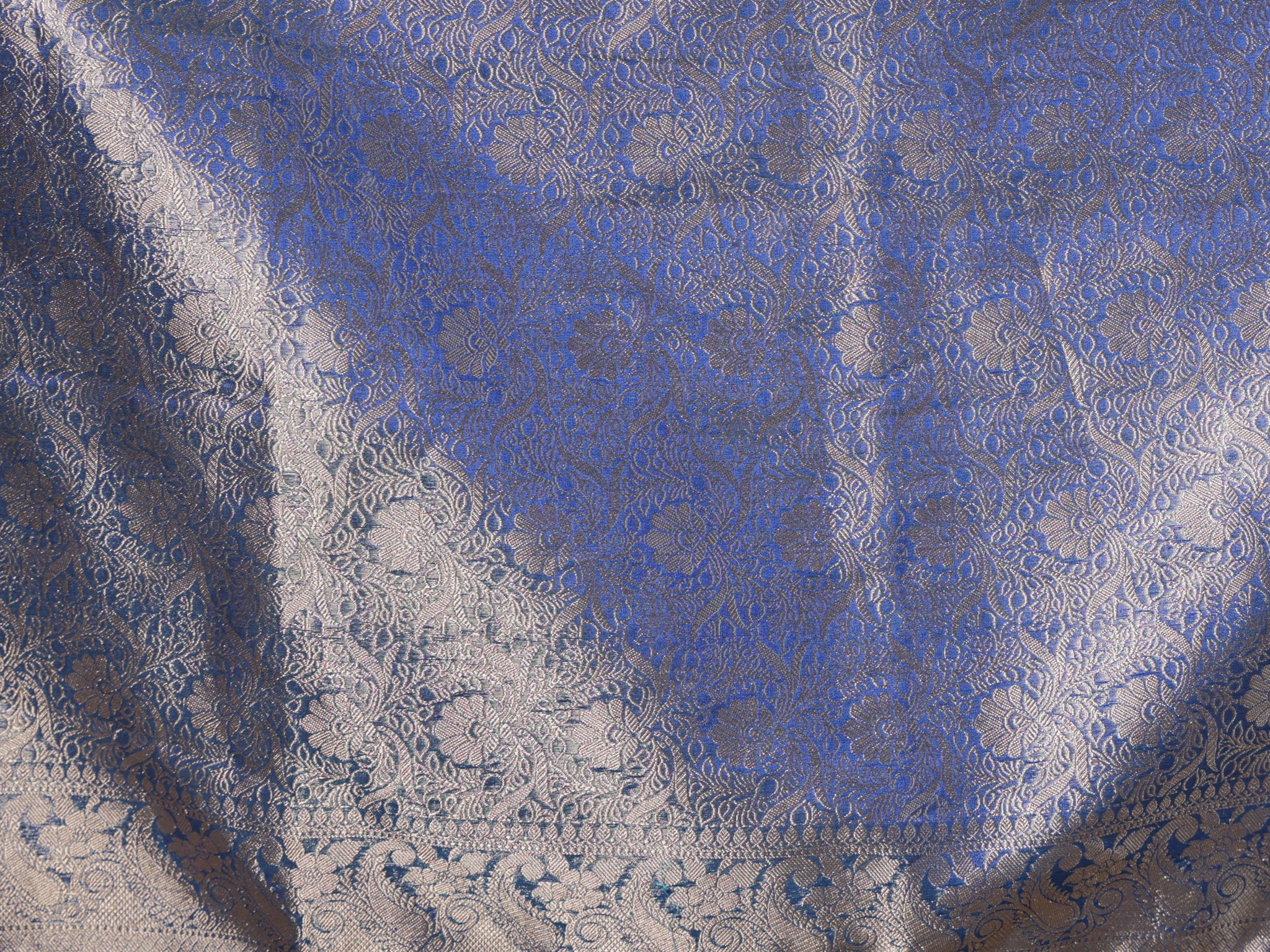 Banarasi Tissue Saree With Mirror Work & Lace Border- Blue