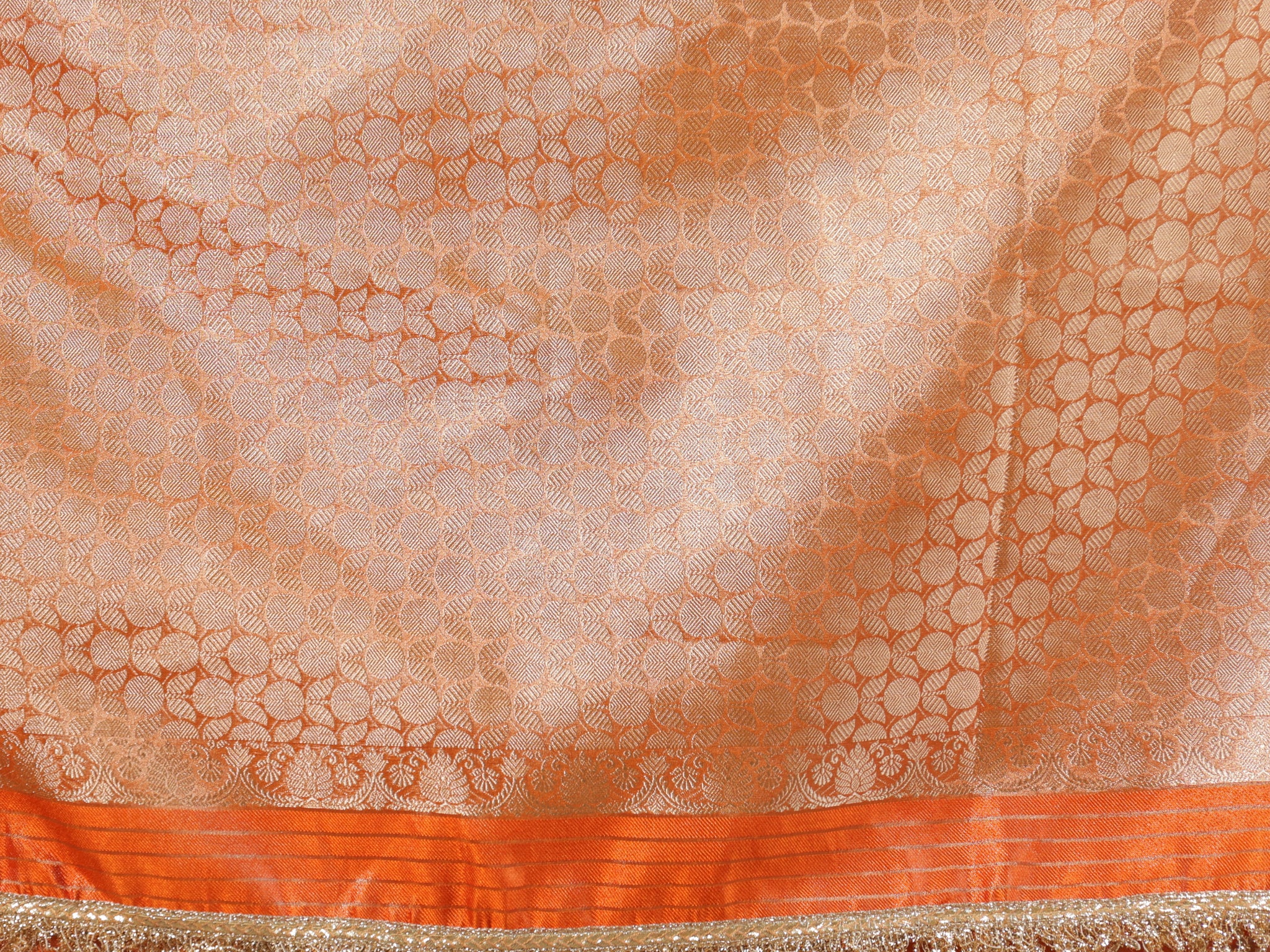 Banarasi Soft Tissue Saree With Mirror Work & Lace Border- Orange