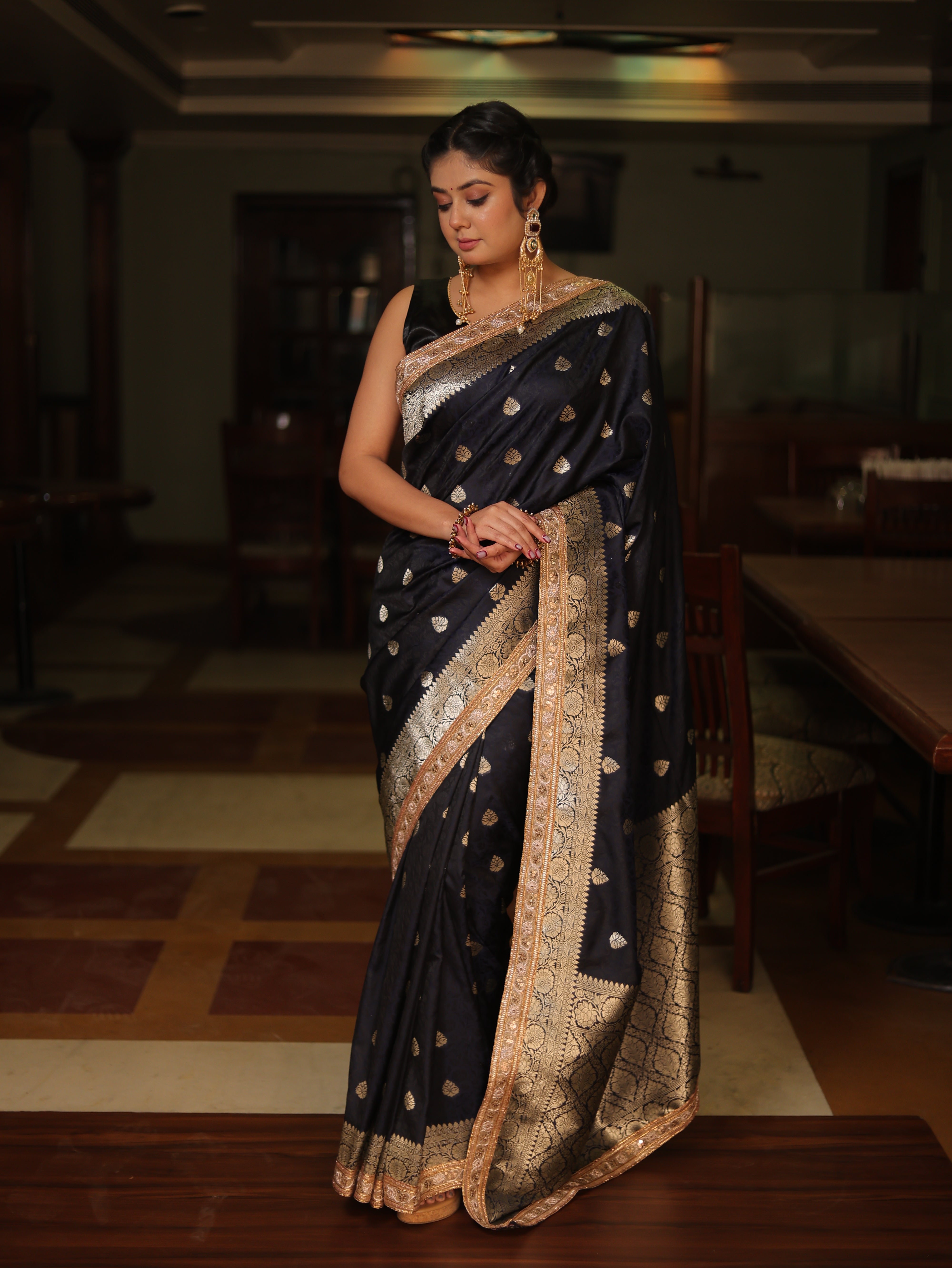 Banarasi Art Katan Silk Saree With Zari Buta Weaving & Tanchoi Weaving & Lace Border- Blue