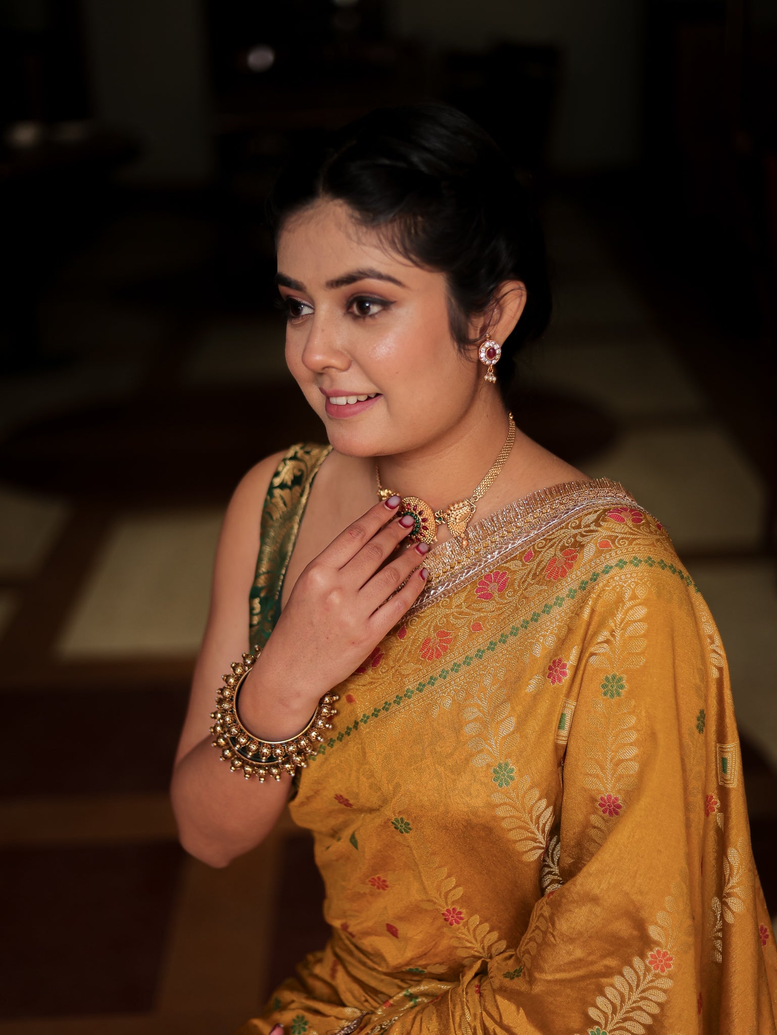 Banarasi Semi Silk Saree With Weaving & Lace Border- Yellow