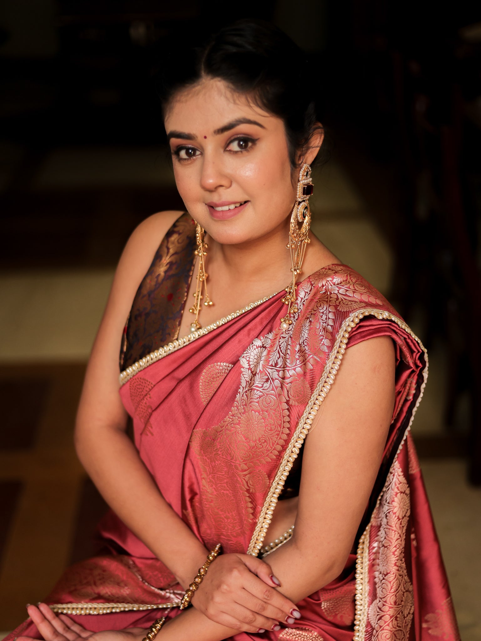 Banarasi Semi Silk Saree With Weaving & Lace Border- Pink