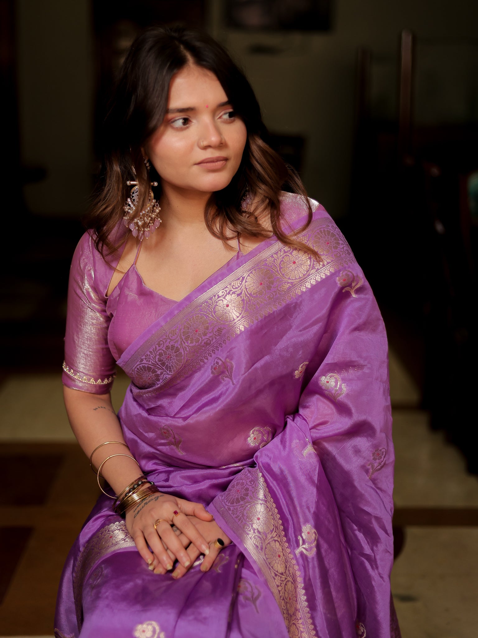 Banarasi Soft Cotton Saree with Floral Weaving & Border- Lavender
