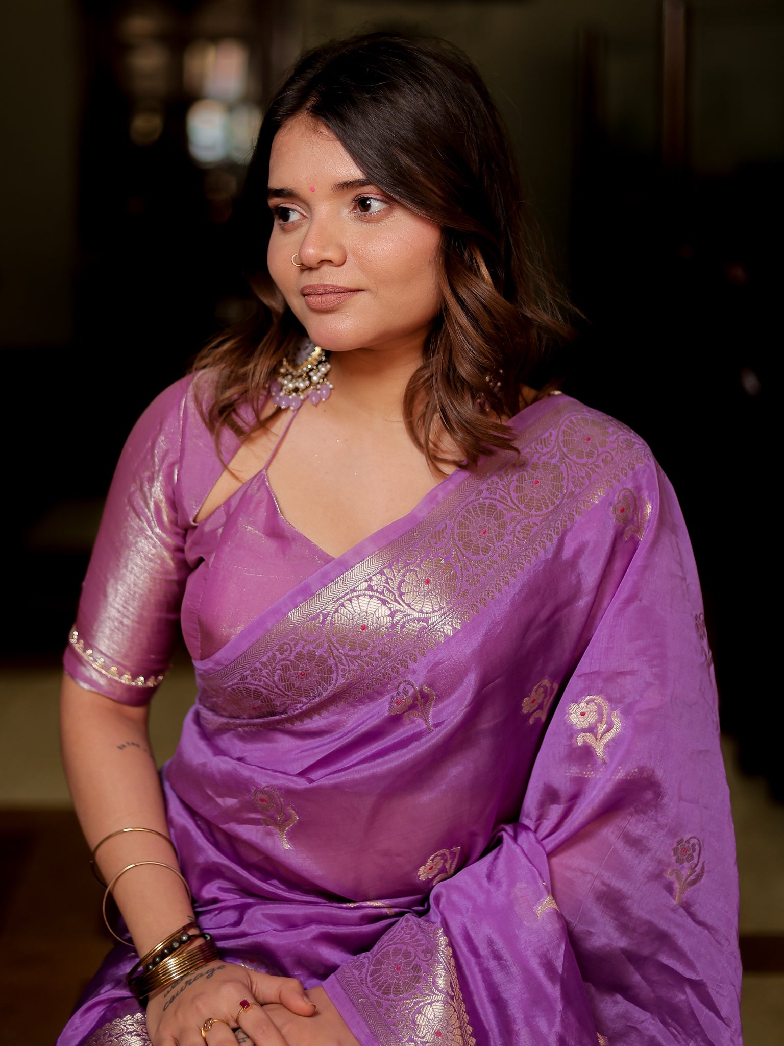 Banarasi Soft Cotton Saree with Floral Weaving & Border- Lavender