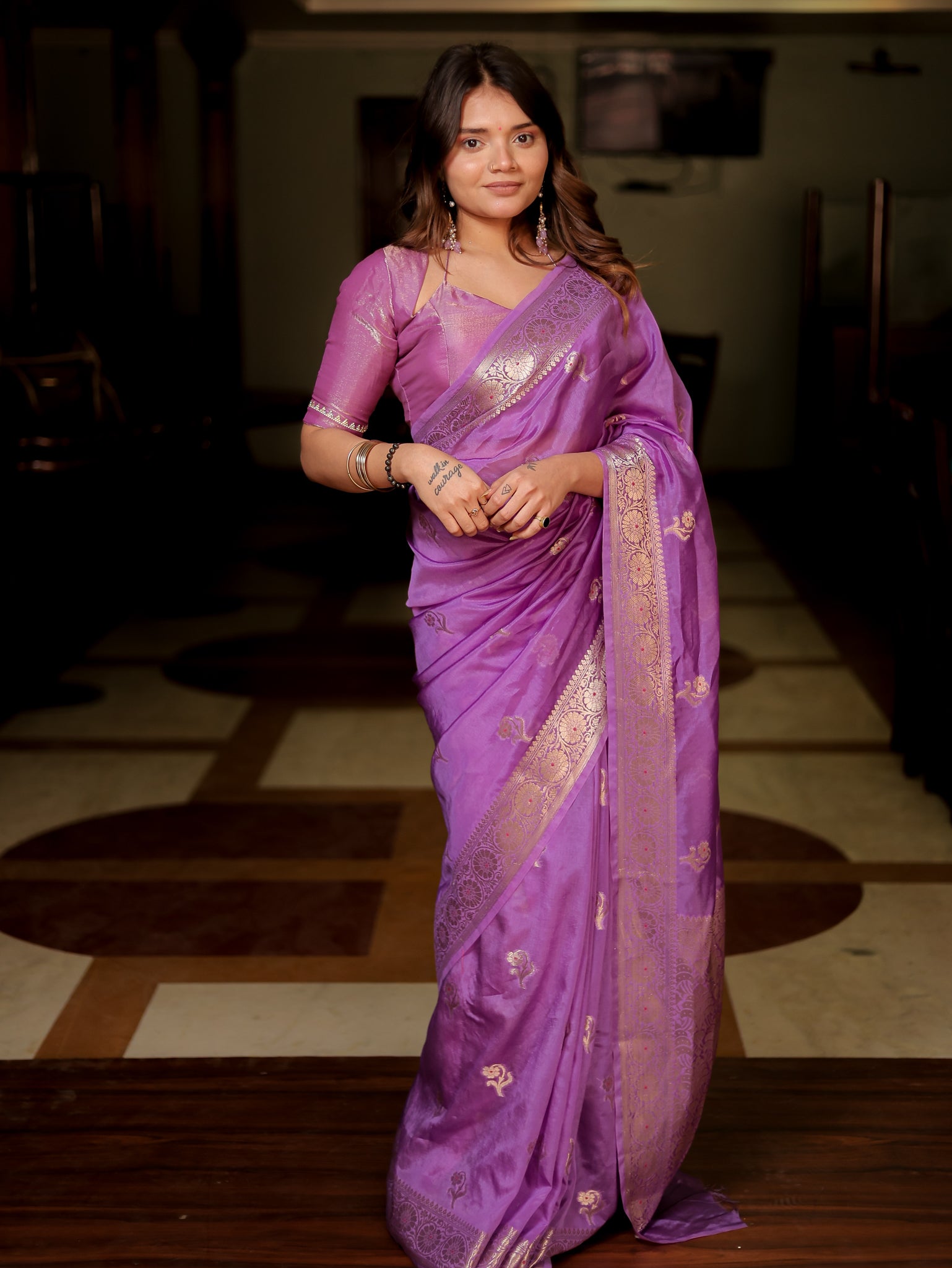 Banarasi Soft Cotton Saree with Floral Weaving & Border- Lavender