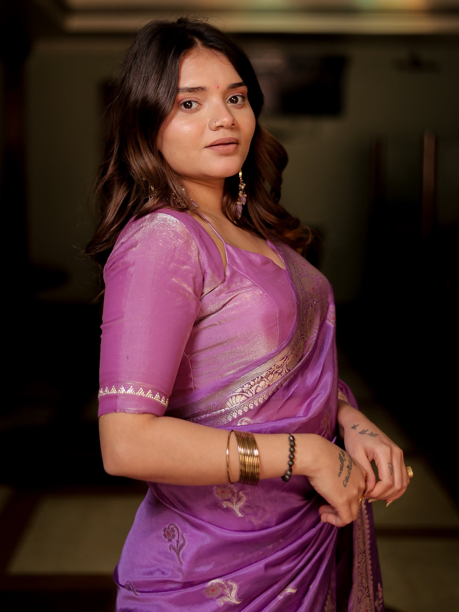 Banarasi Soft Cotton Saree with Floral Weaving & Border- Lavender