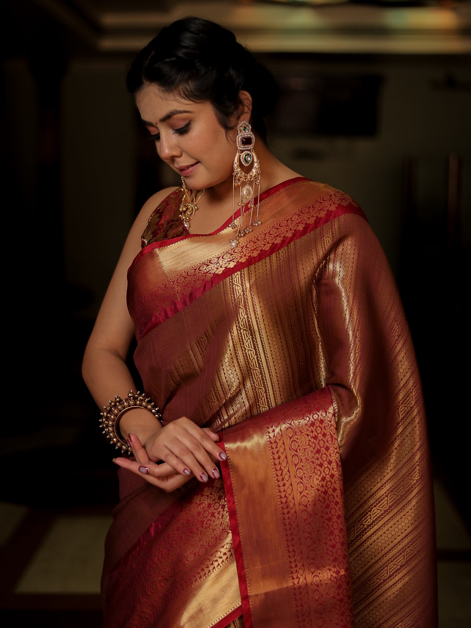 Banarasi Kora Saree With Zari Weaving & Border- Gold