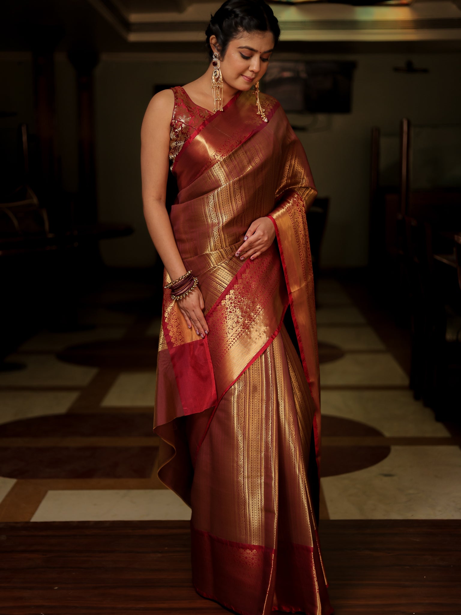 Banarasi Kora Saree With Zari Weaving & Border- Gold