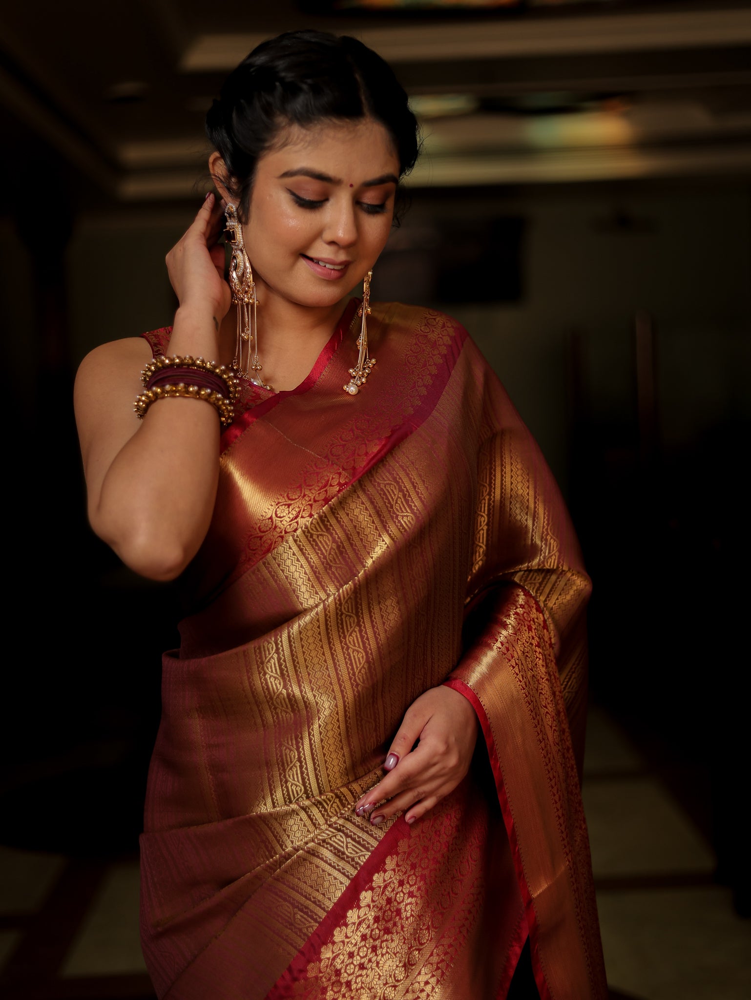 Banarasi Kora Saree With Zari Weaving & Border- Gold