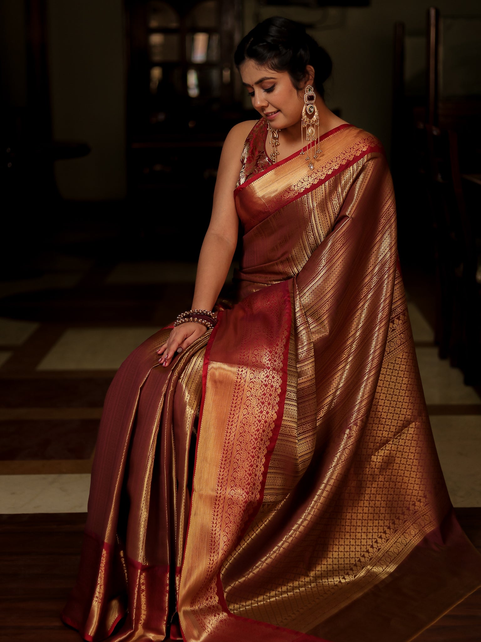 Banarasi Kora Saree With Zari Weaving & Border- Gold