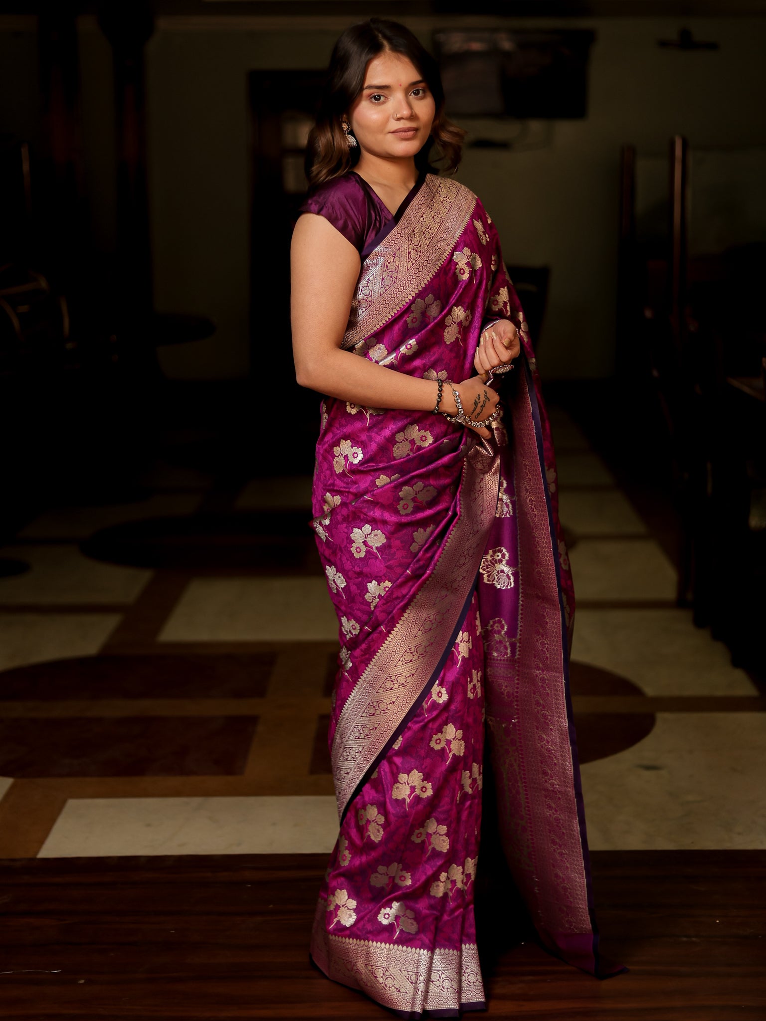 Lightweight Banarasi Art Katan Silk Saree For Wedding & Party- Purple