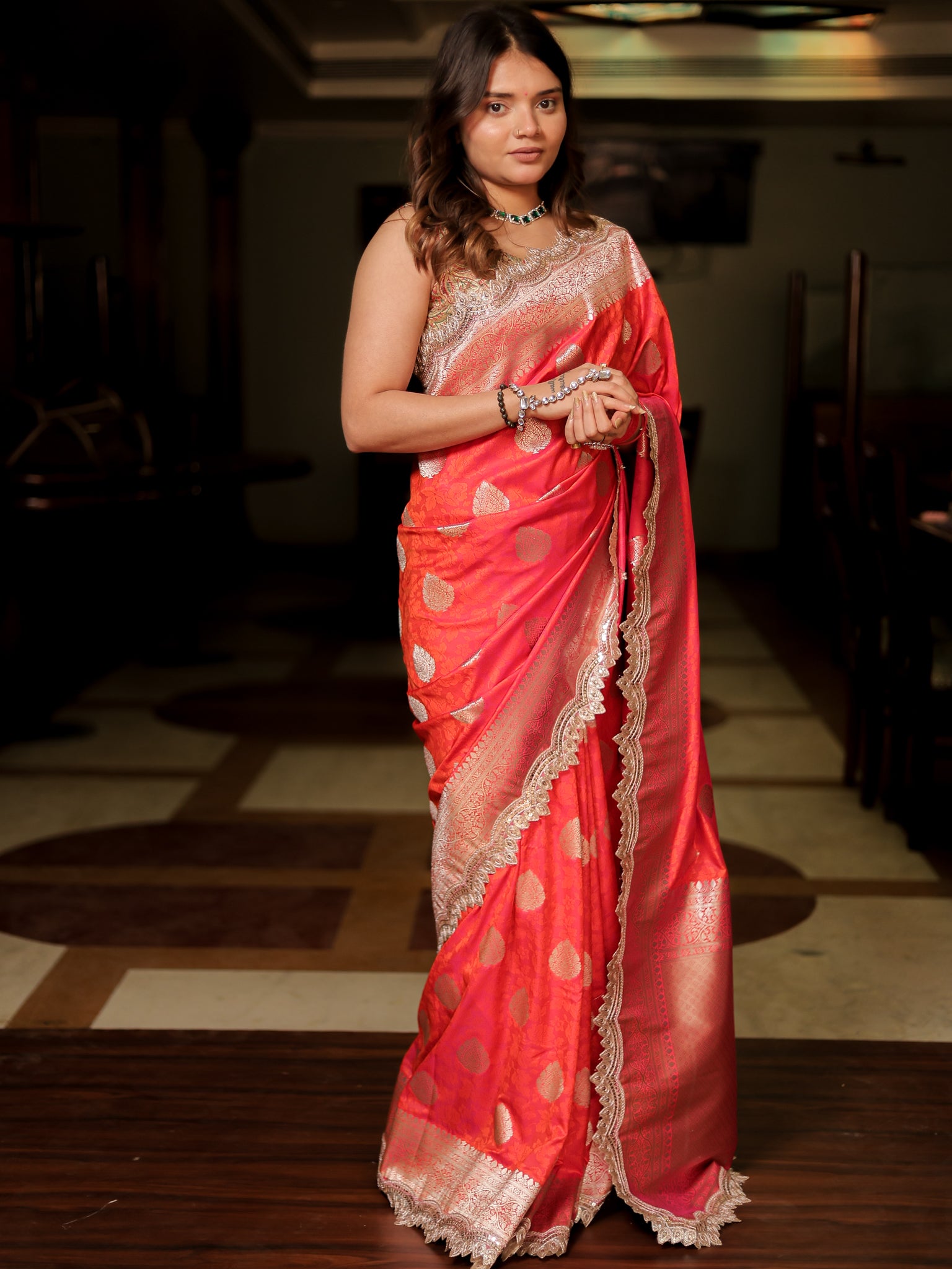 Banarasi Art Katan Silk Saree With Zari Buta Weaving & Tanchoi Weaving & Lace Border