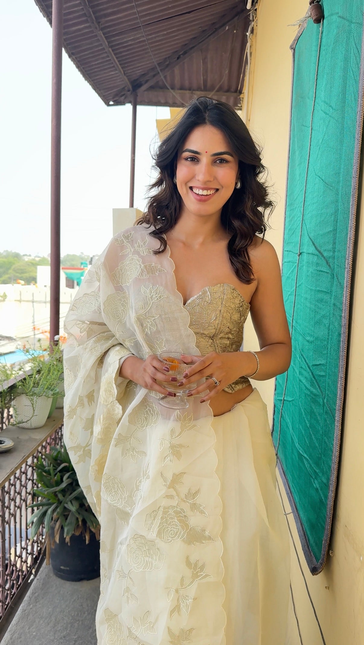 Banarasi Pure Organza Saree With Floral Cutwork & Hand Embroidery-Off White