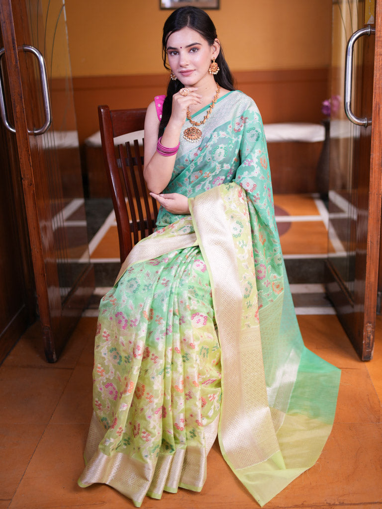 Banarasi Shaded Semi Silk Saree With Heavy Jaal Zari & Meena Weaving-Green