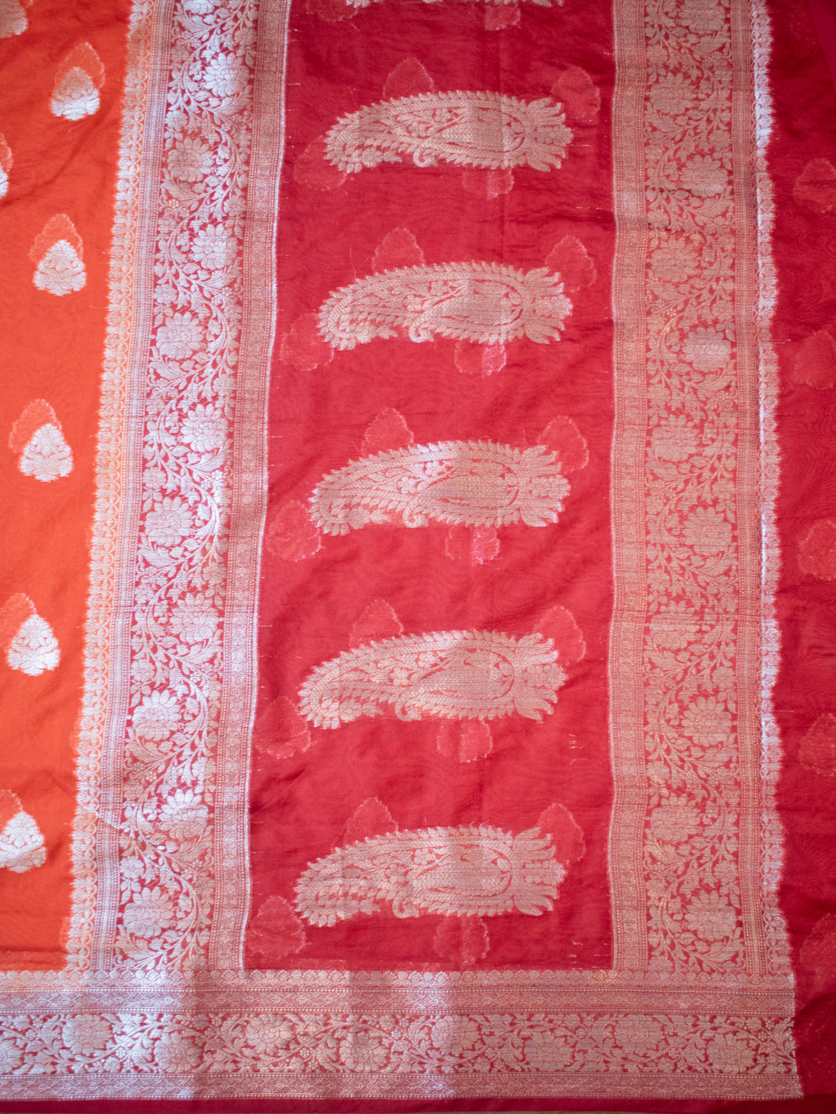 Banarasi Semi Chiffon Saree with Zari Weaving & Border- Orange