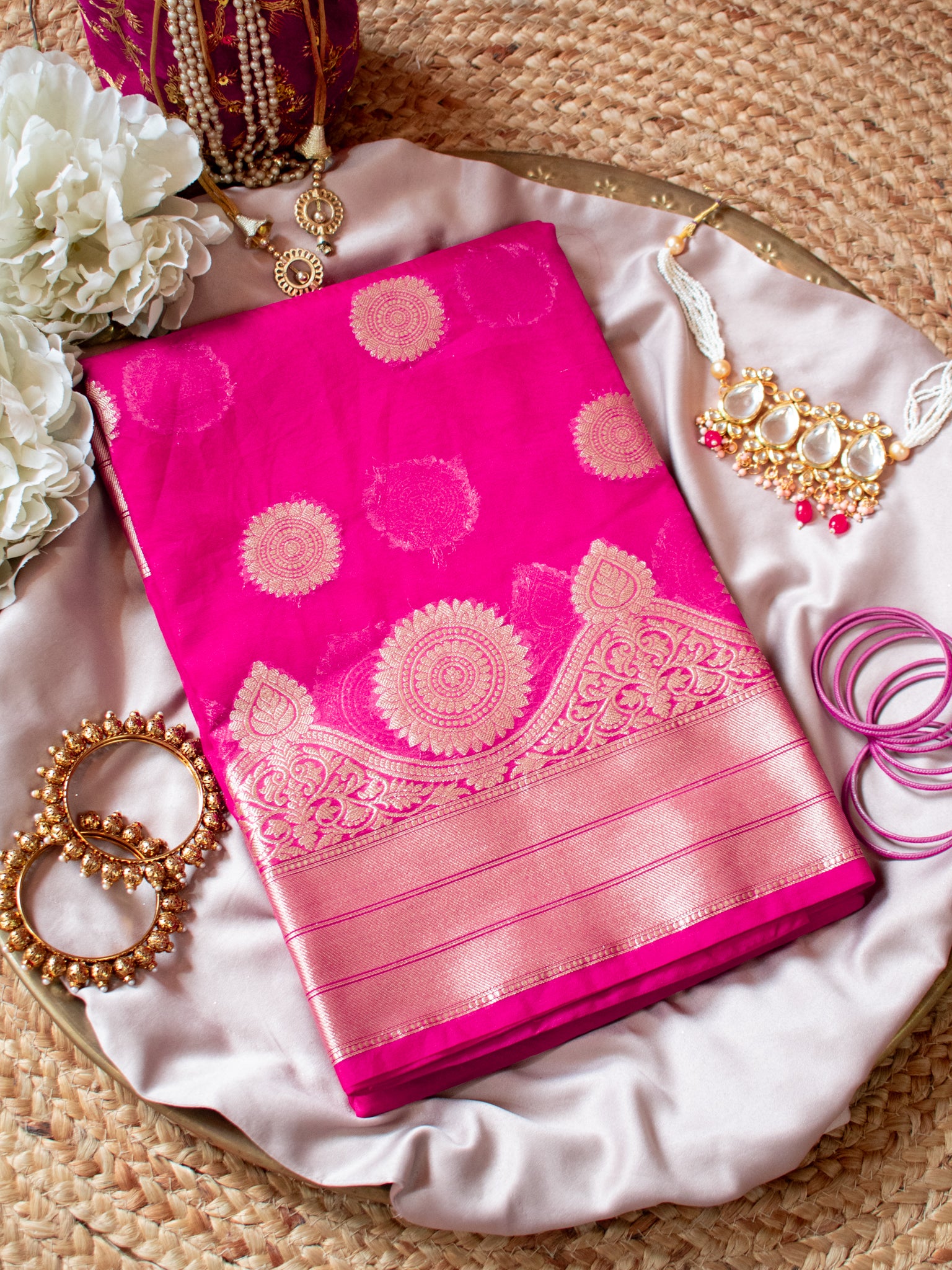 Banarasi Organza Mix Saree With Zari Border - Pink