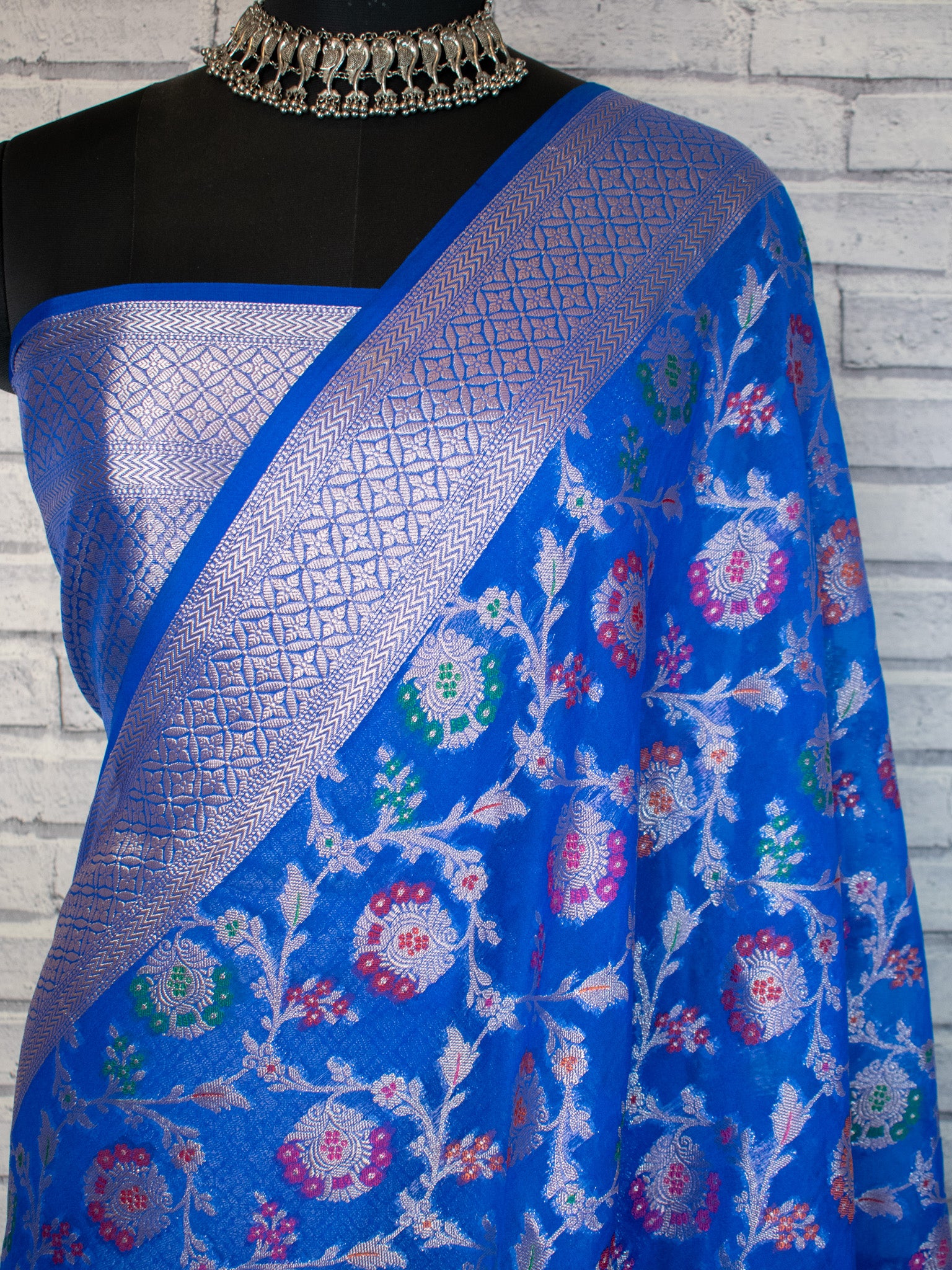 Banarasi Semi Silk Saree With Heavy Jaal Zari & Meena Weaving-Blue