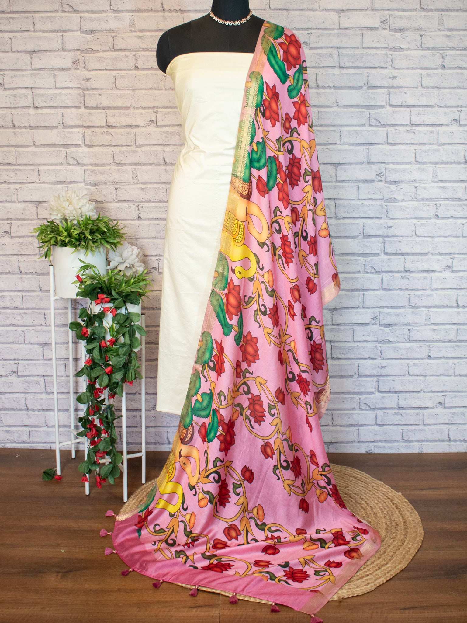 Banarasi Chanderi Digital Print Dupatta - Pink