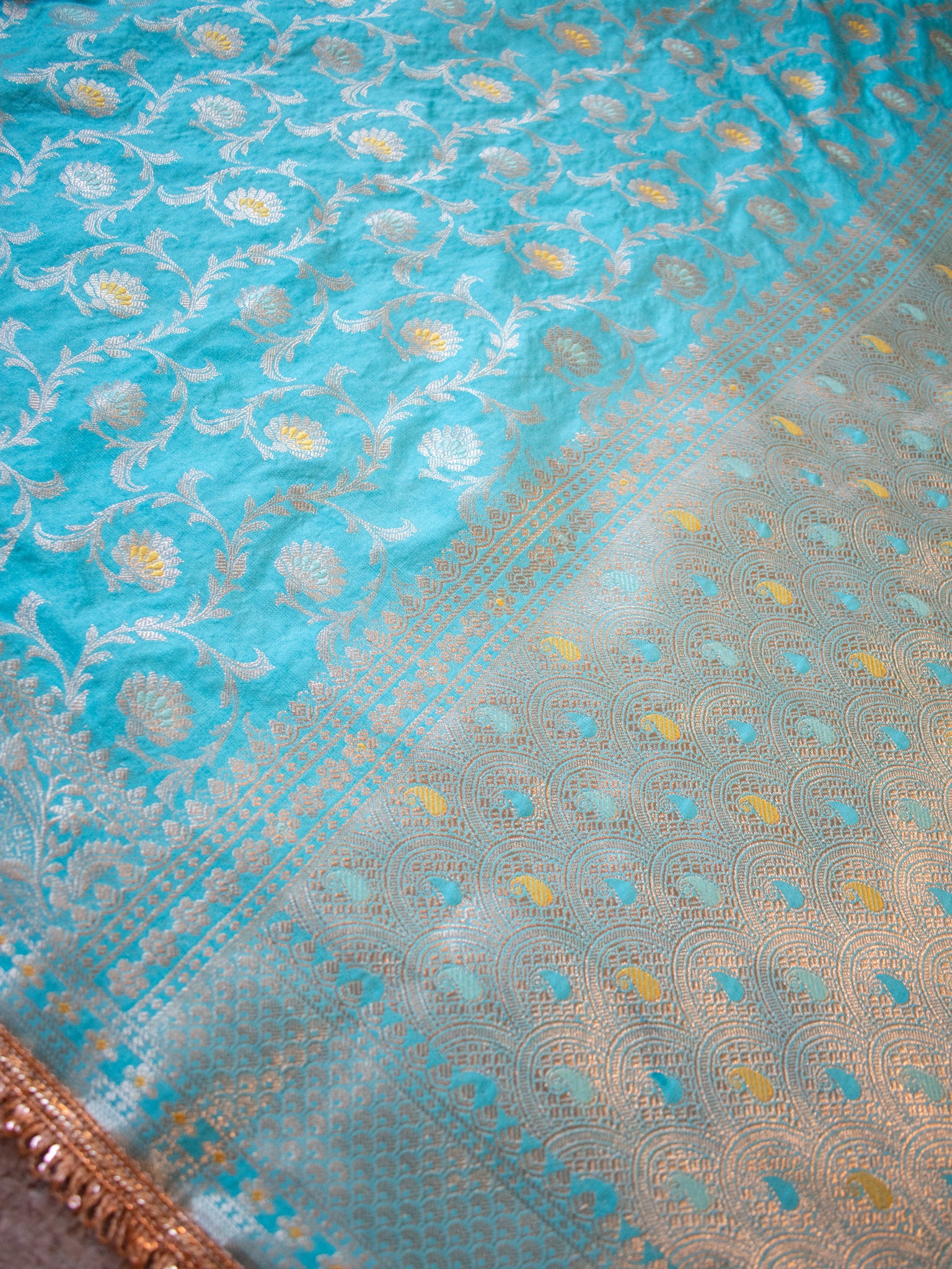 Banarasi Semi Silk Saree With Zari Weaving & Lace Border -Blue