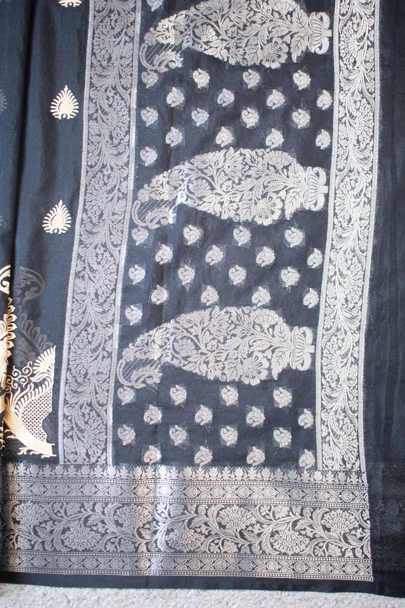 Banarasi Semi Silk Saree With Zari Border - Black