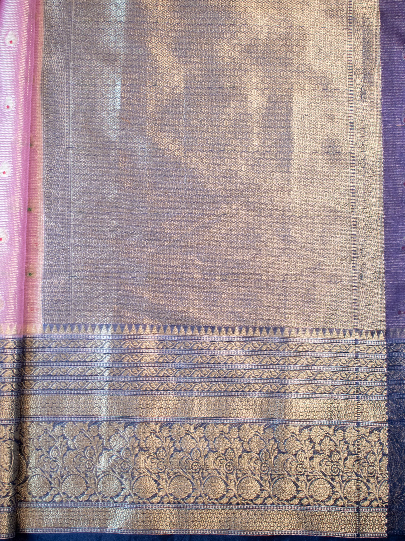 Banarasi Organza Mix Saree With Zari Weaving & Border-Pink