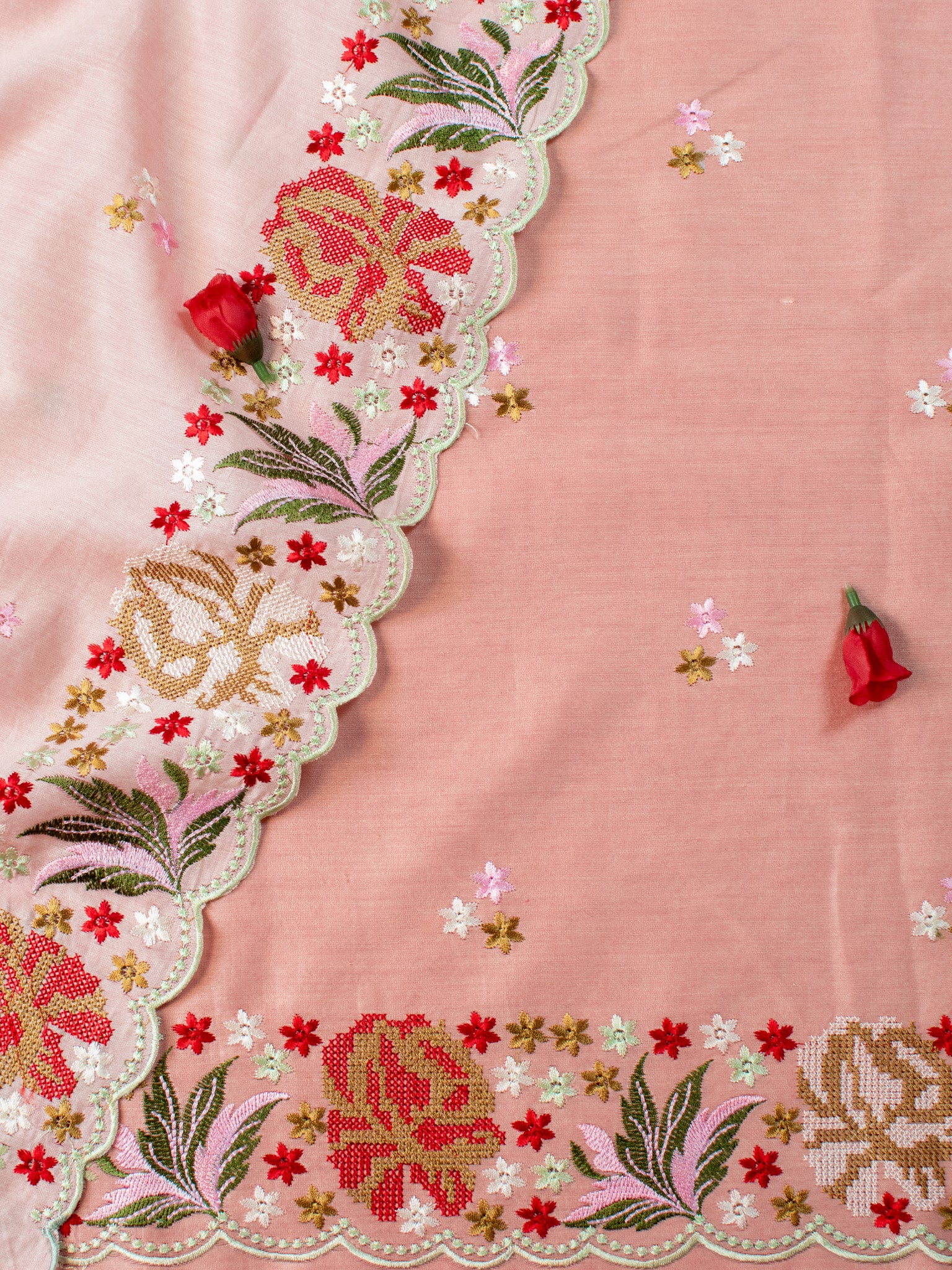 Banarasi Soft Cotton Embroidered Salwar Kameez Fabric With Dupatta- Pink