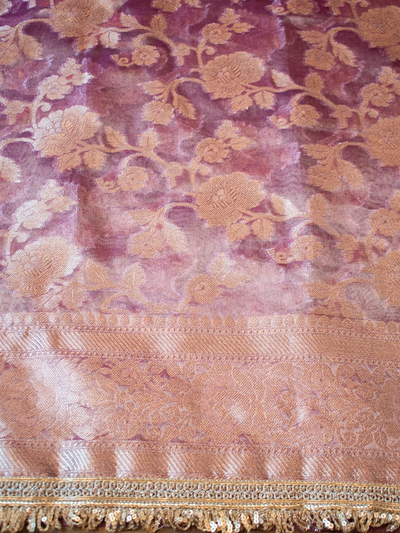 Banarasi Mirror Work Tissue Saree with Lace Border - Pink