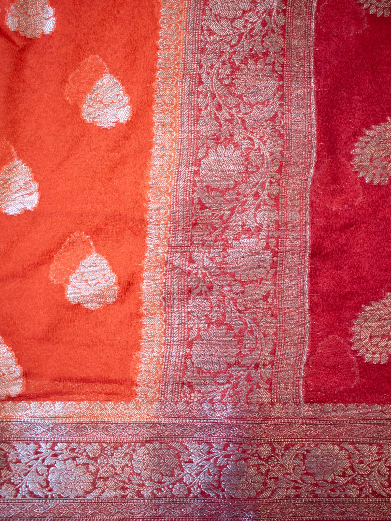 Banarasi Semi Chiffon Saree with Zari Weaving & Border- Orange
