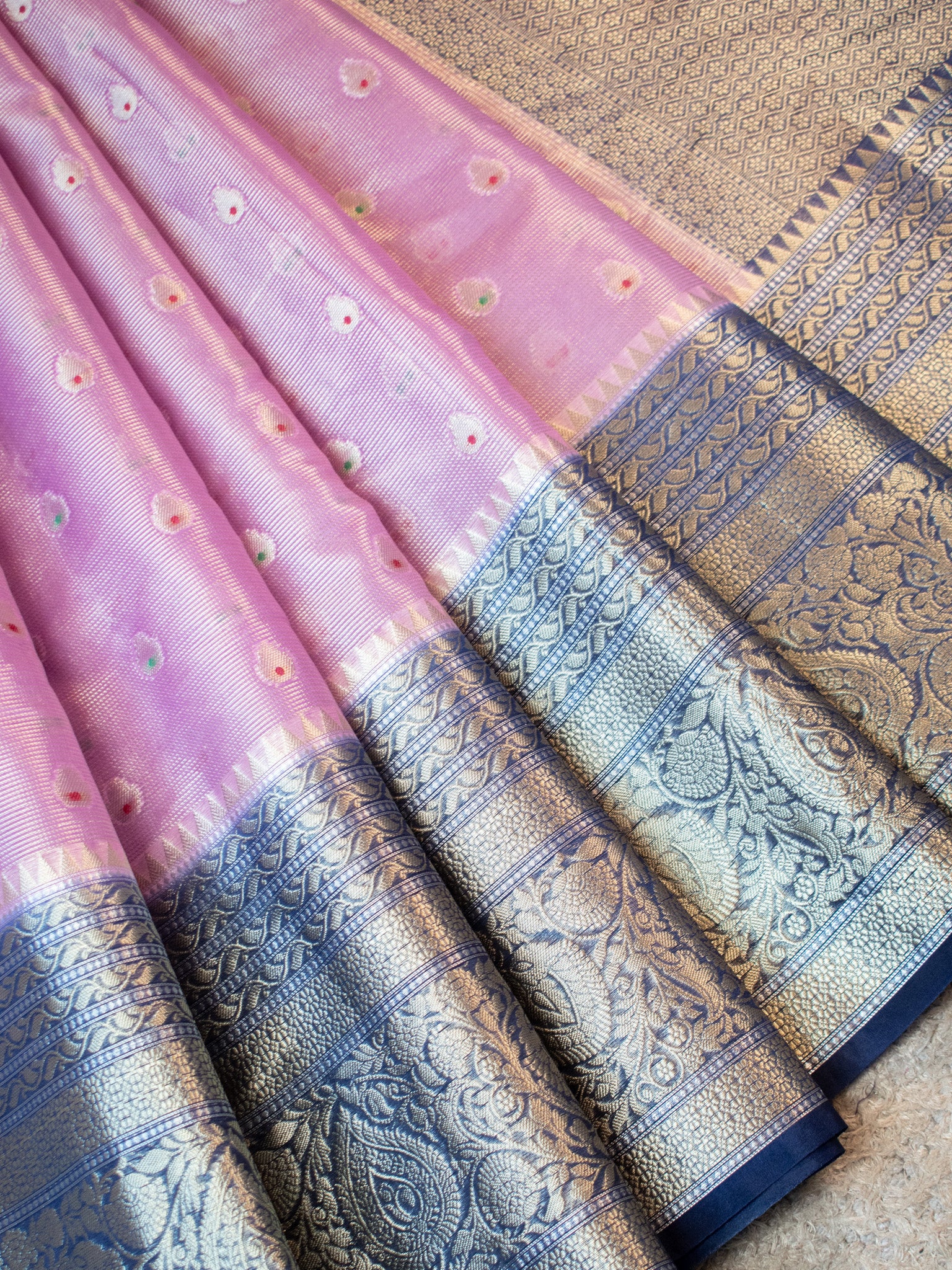 Banarasi Organza Mix Saree With Zari Weaving & Border-Pink