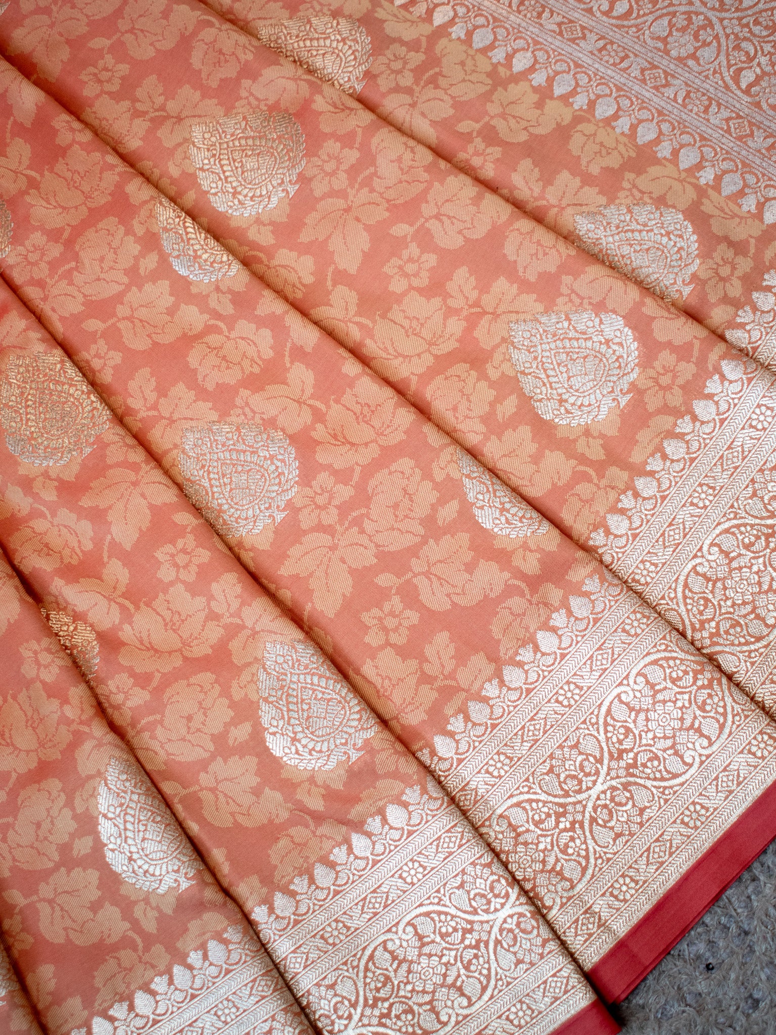 Banarasi Art Katan Silk Saree With Zari Buta Weaving & Tanchoi Weaving- Peach