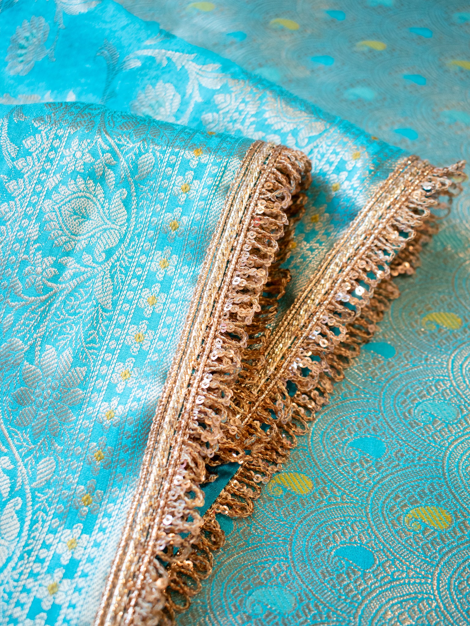 Banarasi Semi Silk Saree With Zari Weaving & Lace Border -Blue
