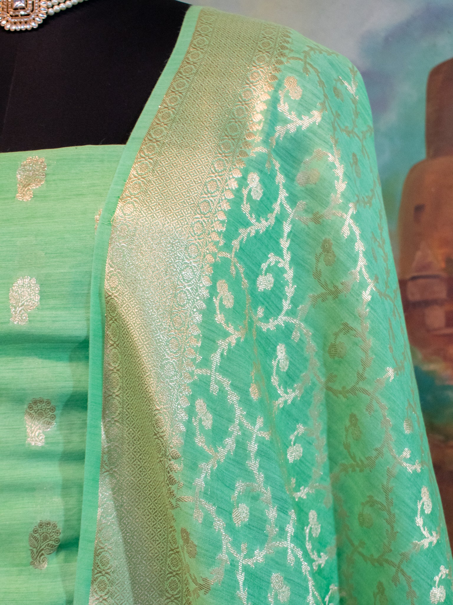 Banarasi Pure Muga Silk Salwar Kameez- Green