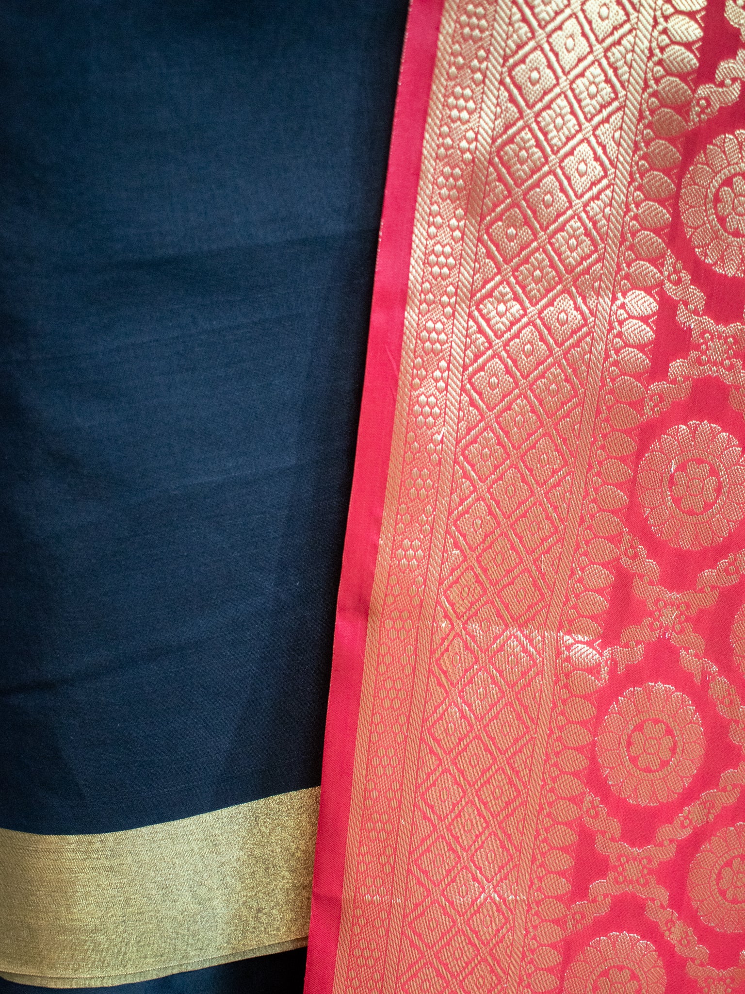 Banarasi Cotton Silk Salwar Kameez With Zari Weaving & Dupatta- Black & Red