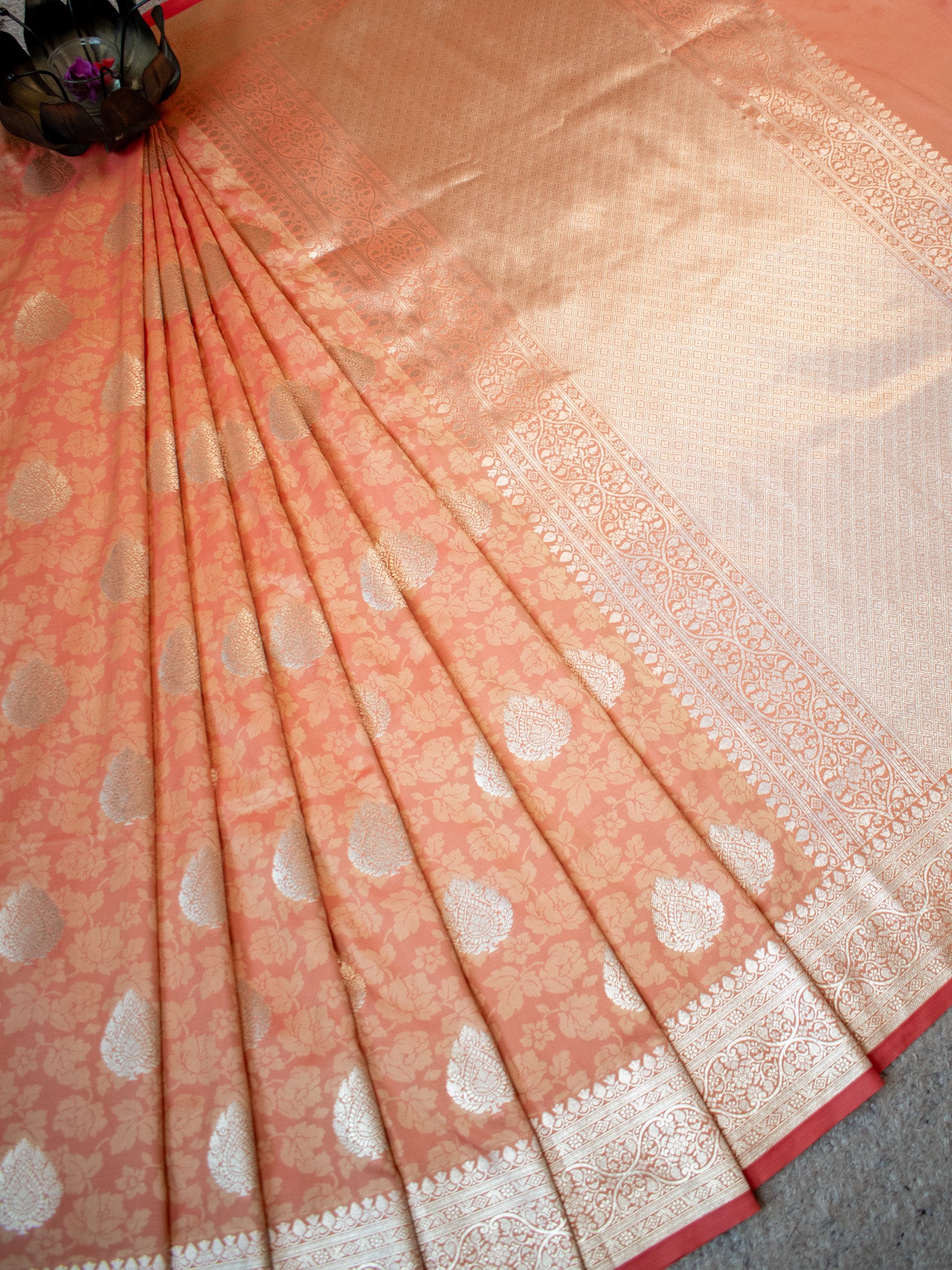 Banarasi Art Katan Silk Saree With Zari Buta Weaving & Tanchoi Weaving- Peach