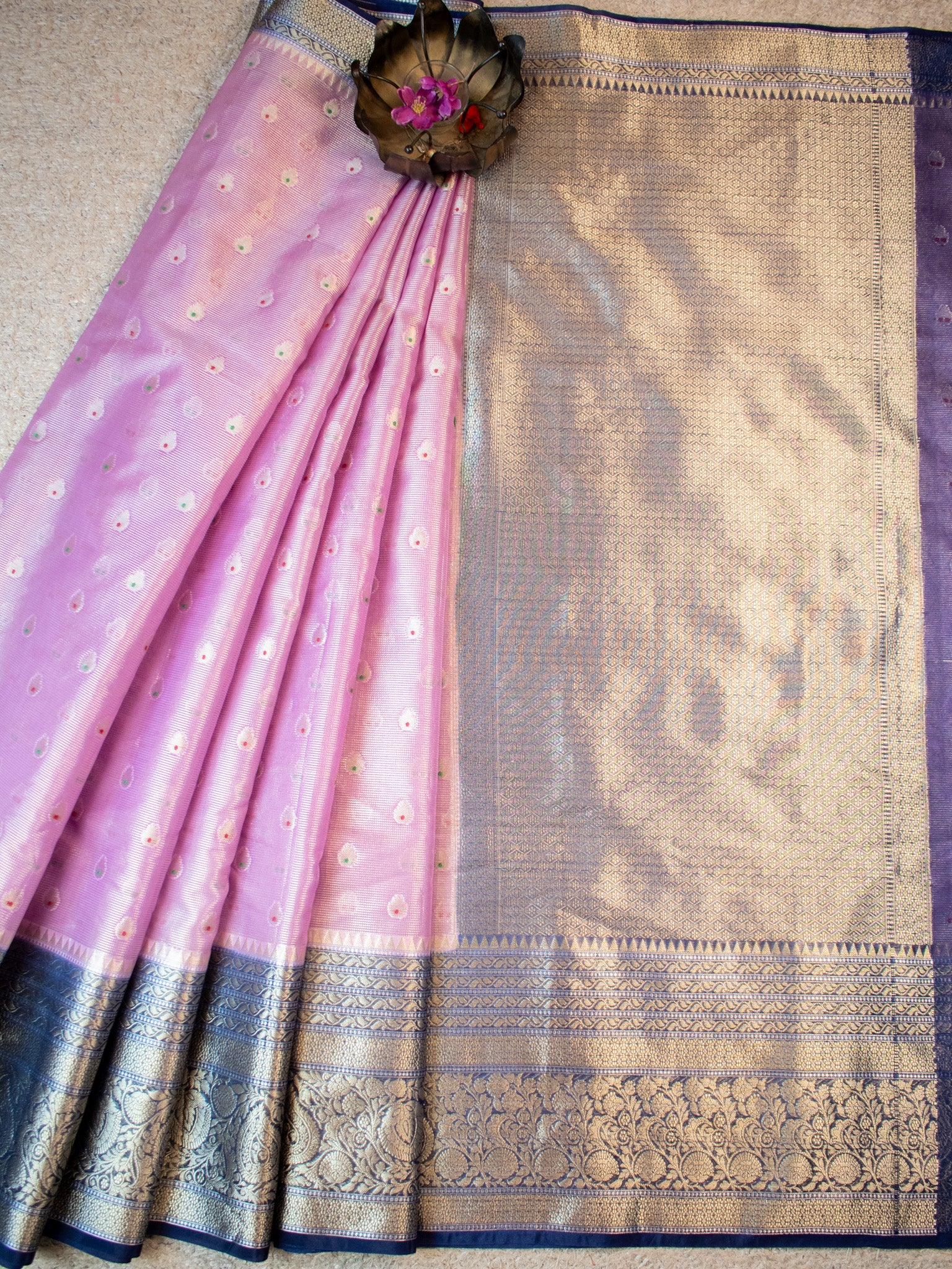 Banarasi Organza Mix Saree With Zari Weaving & Border-Pink