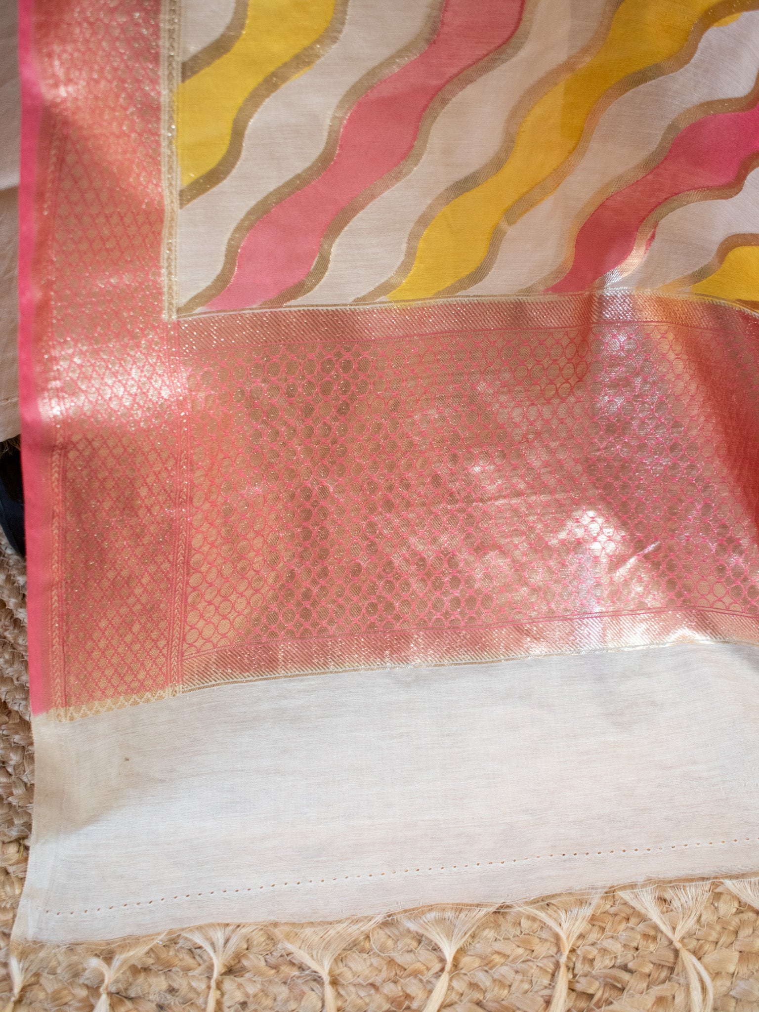 Banarasi Cotton Silk Salwar Kameez Material With Silver Zari Weaving & Dupatta-Cream