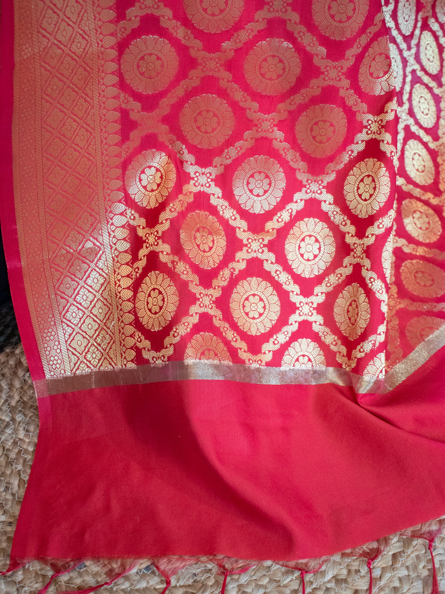 Banarasi Cotton Silk Salwar Kameez With Zari Weaving & Dupatta- Black & Red