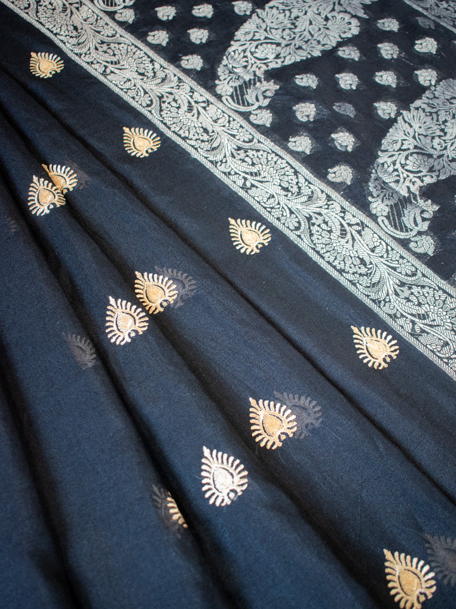 Banarasi Semi Silk Saree With Zari Border - Black