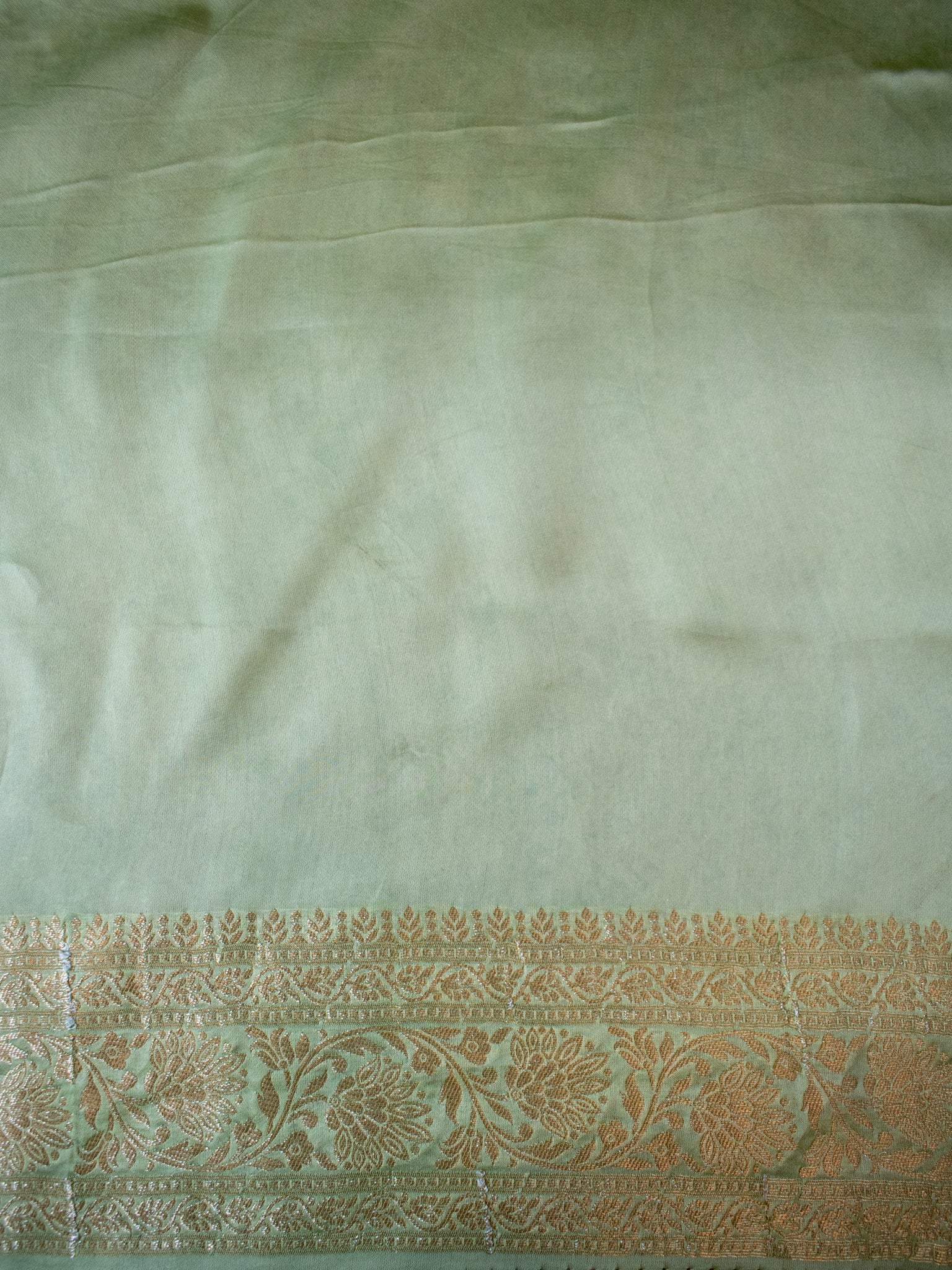 Banarasi Satin Silk Saree With Floral Weaving & Border- Green