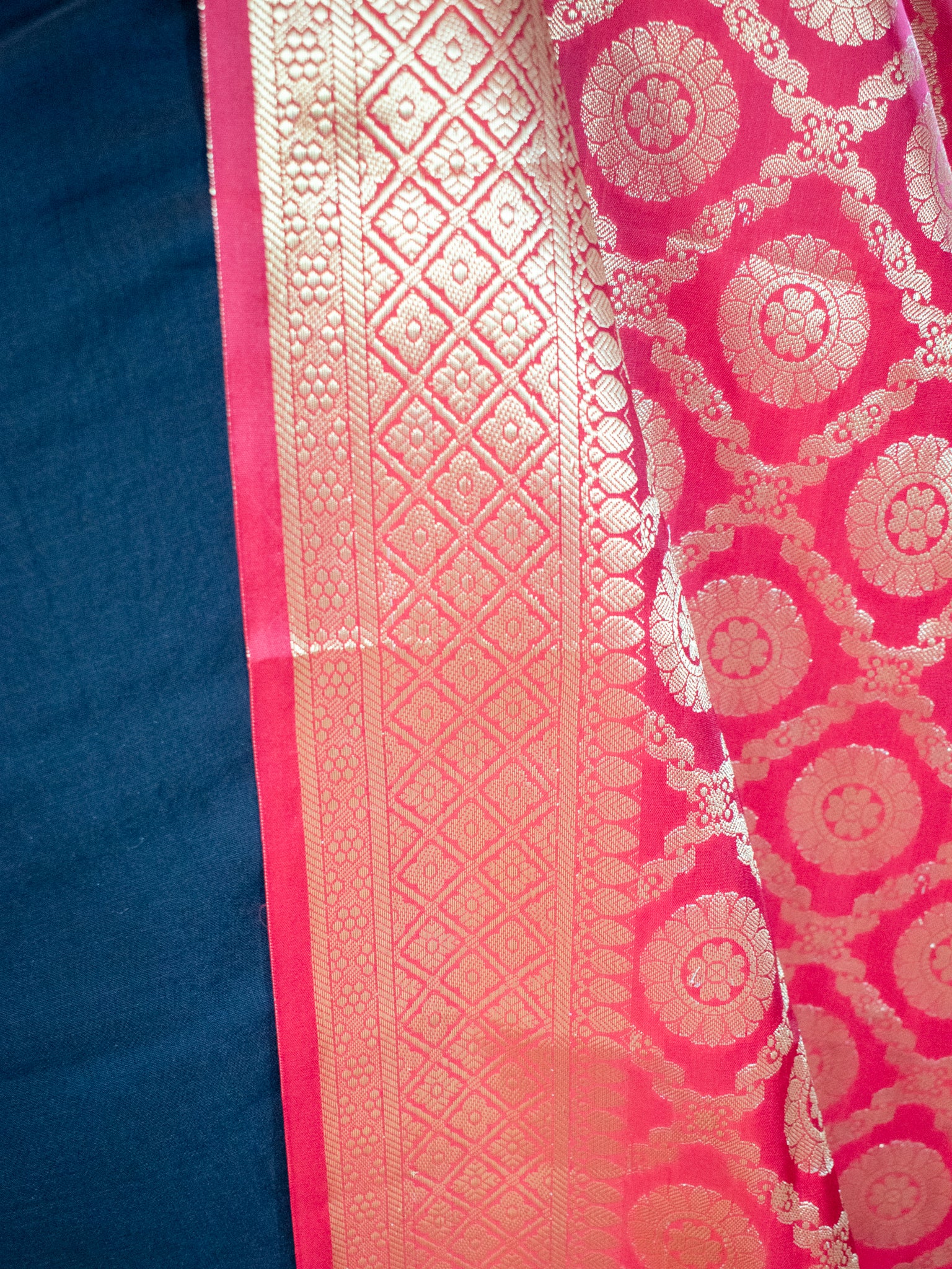 Banarasi Cotton Silk Salwar Kameez With Zari Weaving & Dupatta- Black & Red