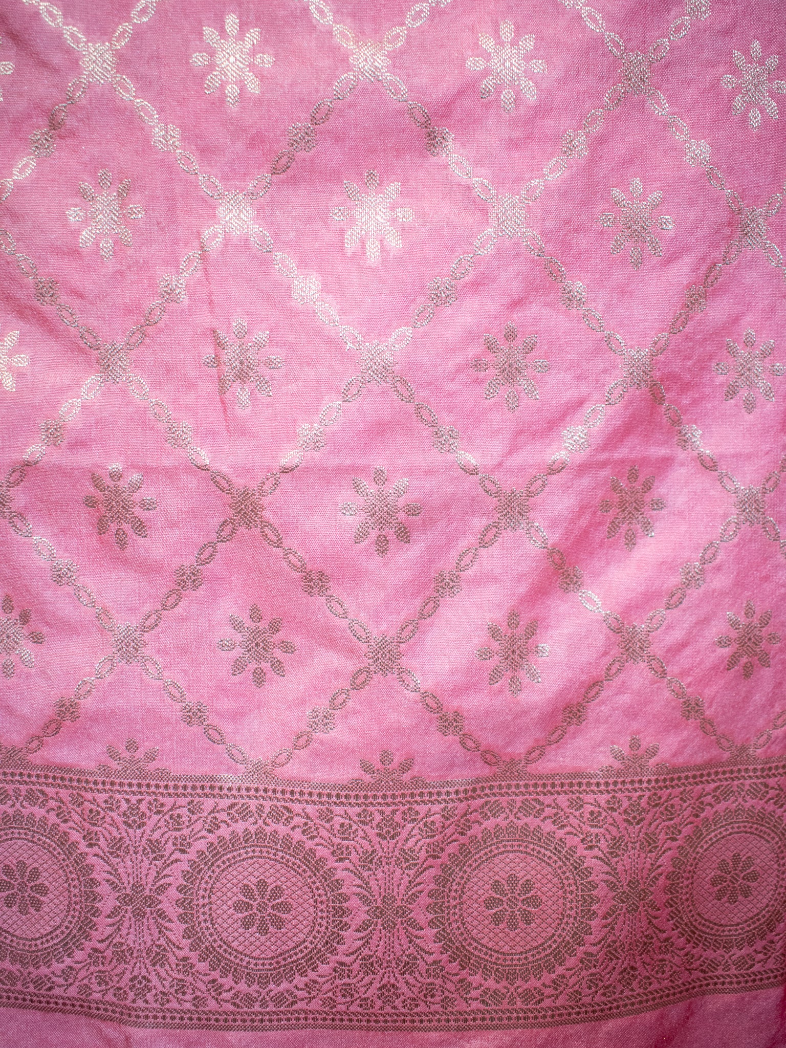Banarasi Semi Katan Salwar Kameez Fabric With Dupatta- Pink