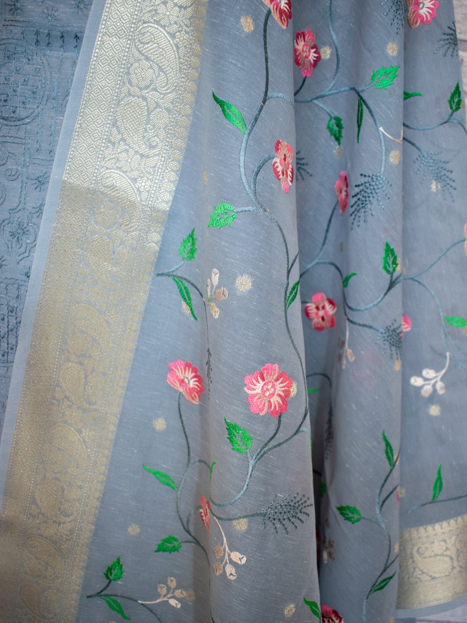 Banarasi Embroidered Salwar Kameez With Dupatta - Grey