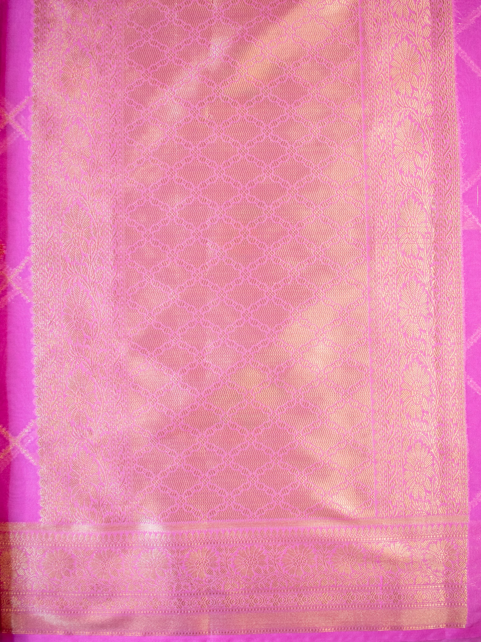 Banarasi Semi Georgette Saree with Floral Weaving & Border-Pink