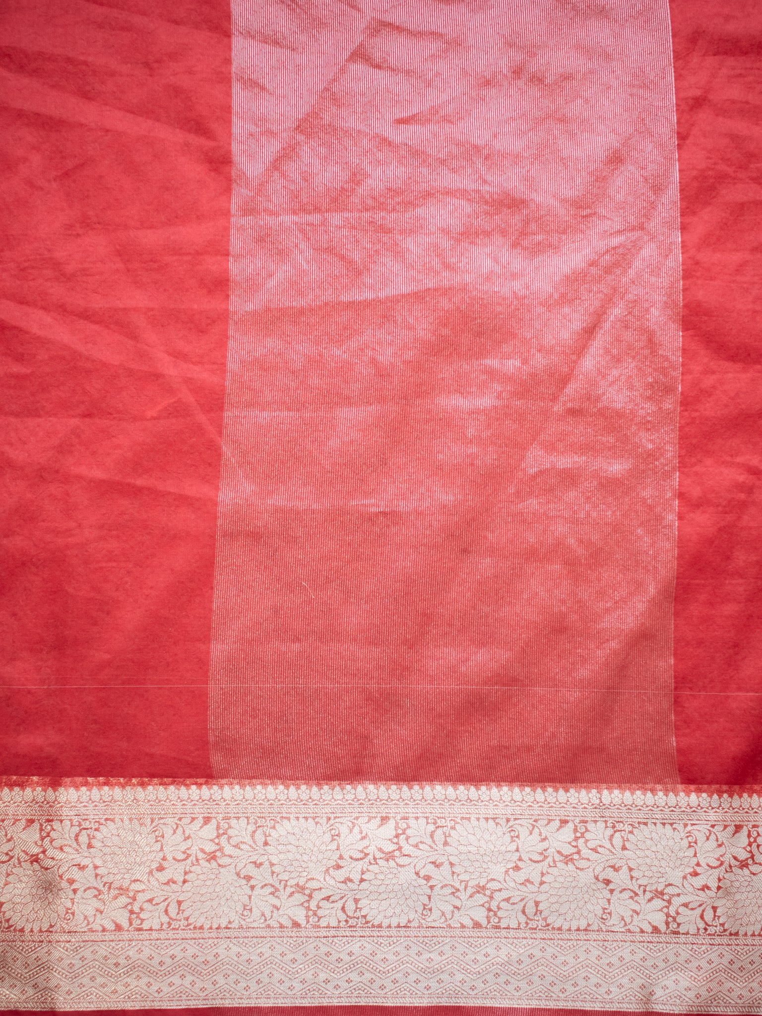 Banarasi Organza Saree With Zari Weaving Border- Red