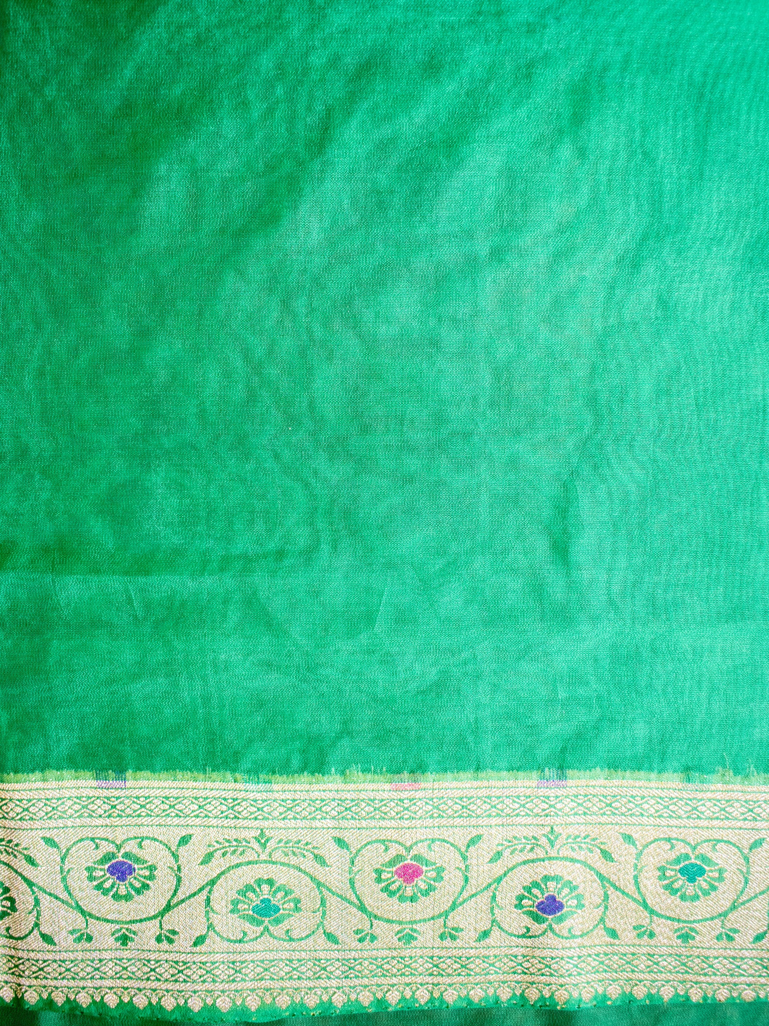 Banarasi Pure Cotton Saree With Zari & Resham Buti Weaving & Border- Green
