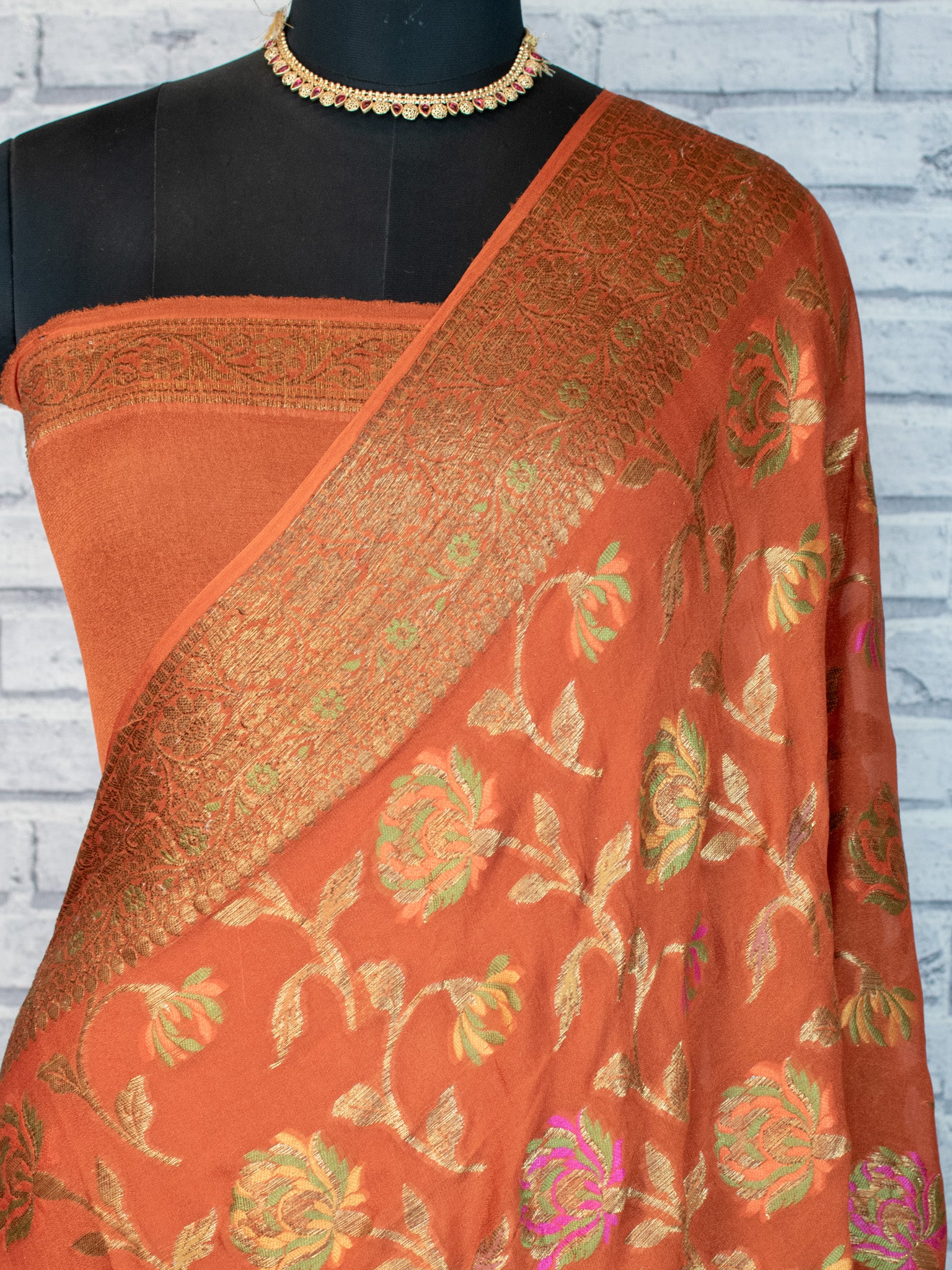 Banaras Pure Georgette Saree With Resham Weaving-Orange
