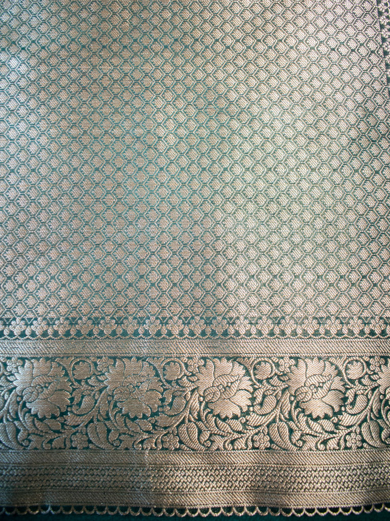 Banarasi Kora Saree With Zari Jaal Weaving & Contrast Border-Red