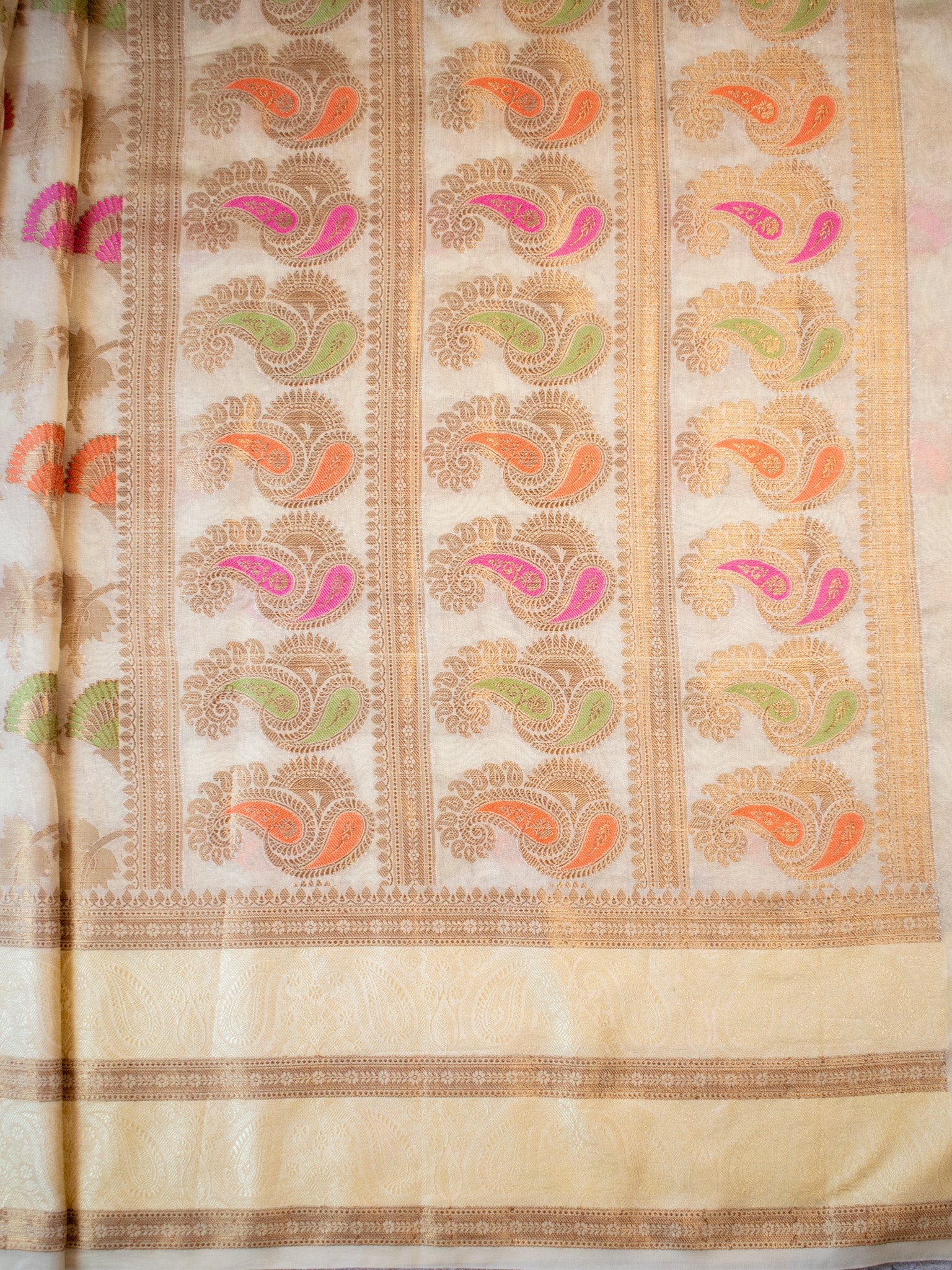 Banarasi Cotton Silk Saree With Resham Weaving & Border-Beige